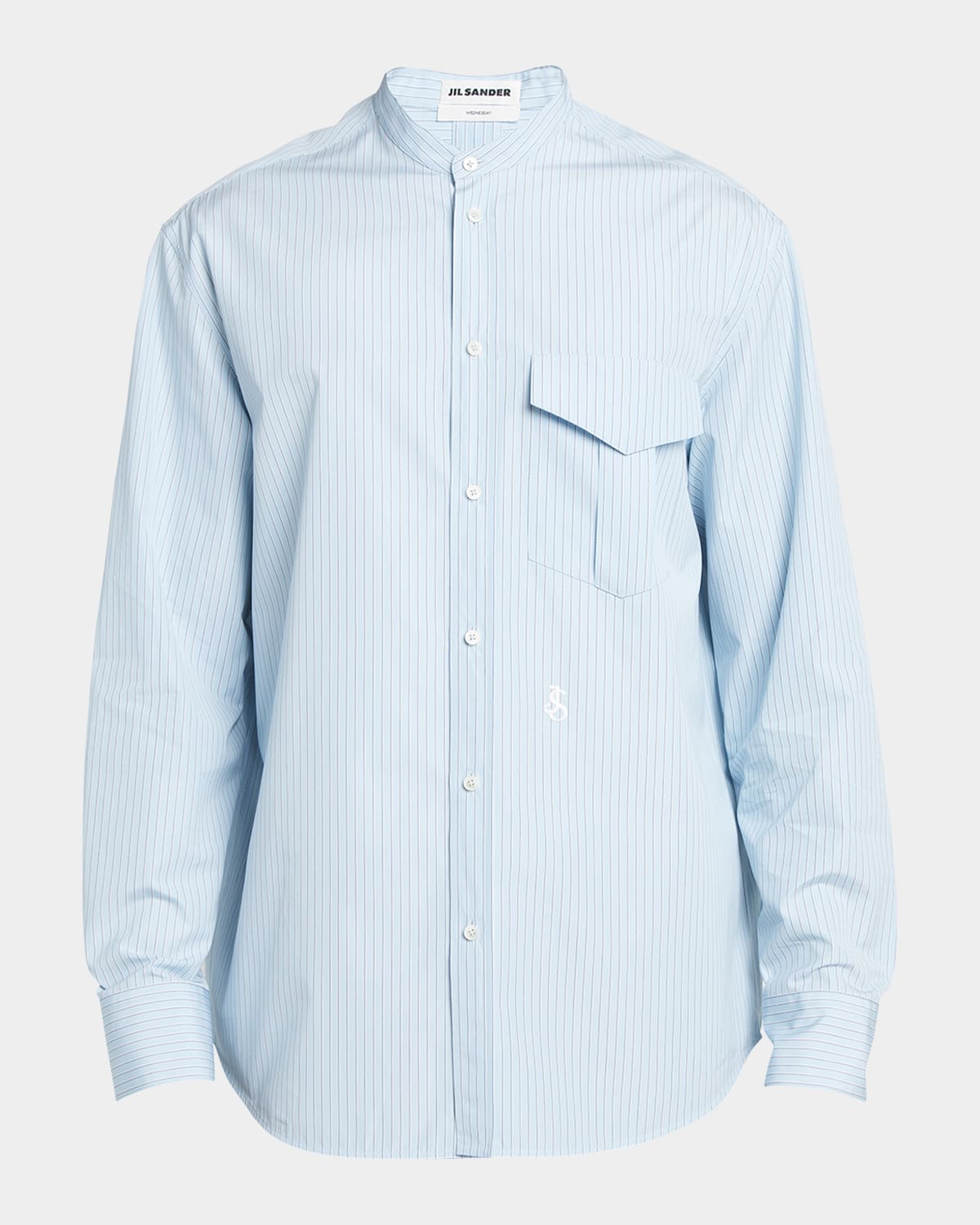 Jil Sander Men's Striped Logo Embroidered Button-front Shirt In Antartic