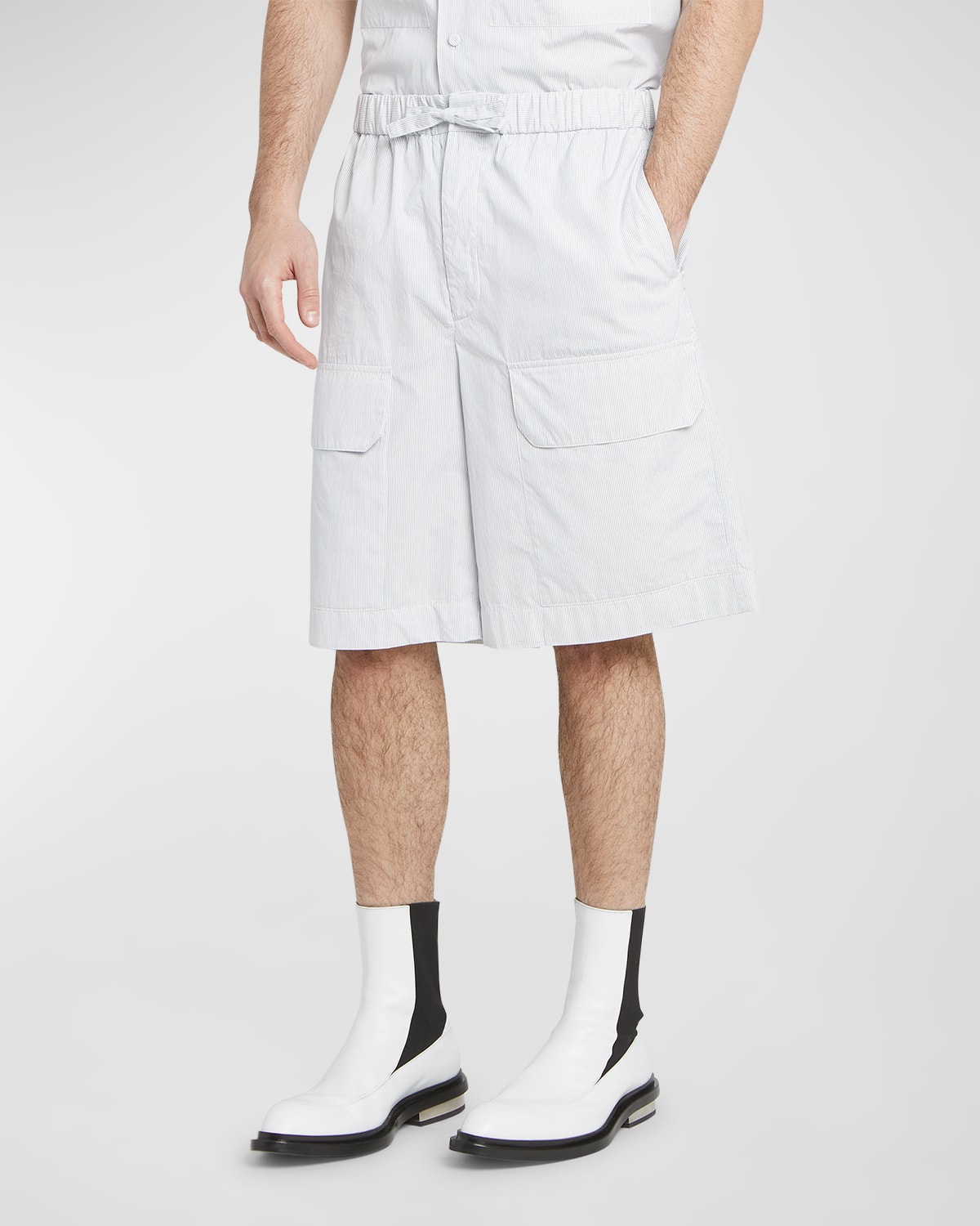 Jil Sander Men's Drawstring Front Pocket Shorts In White