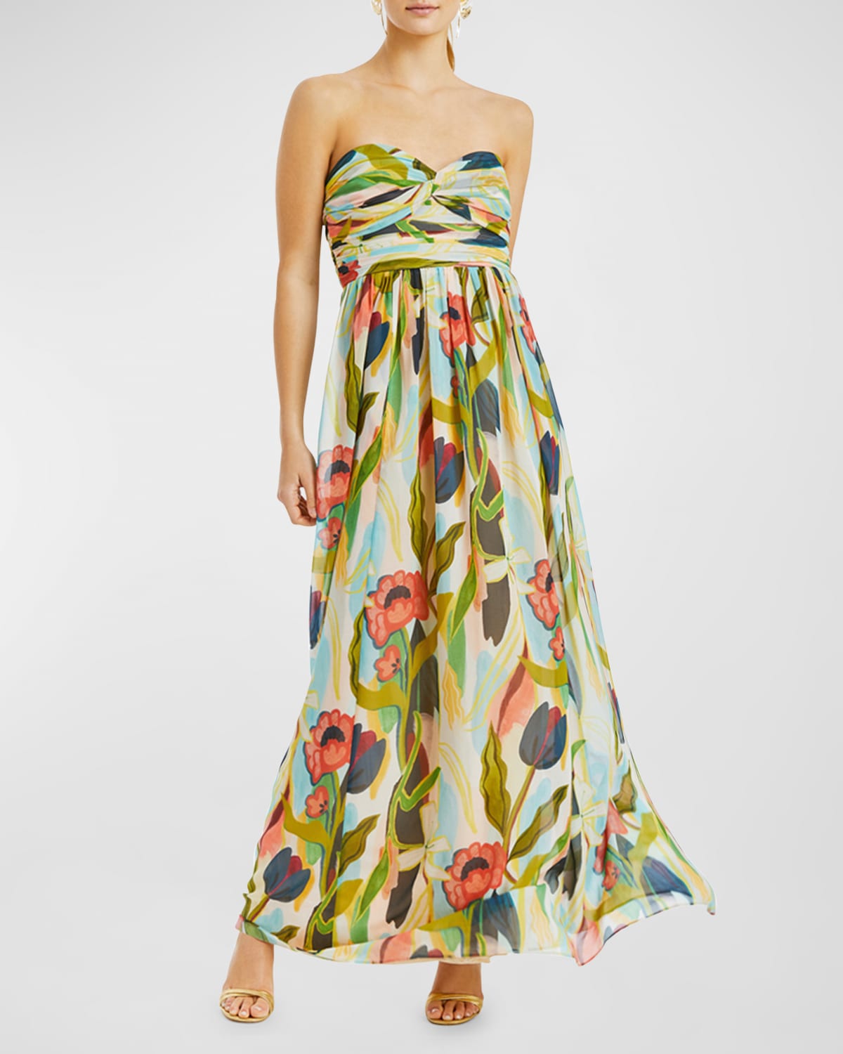 Mestiza New York Soledad Strapless Floral-print Gown In Green