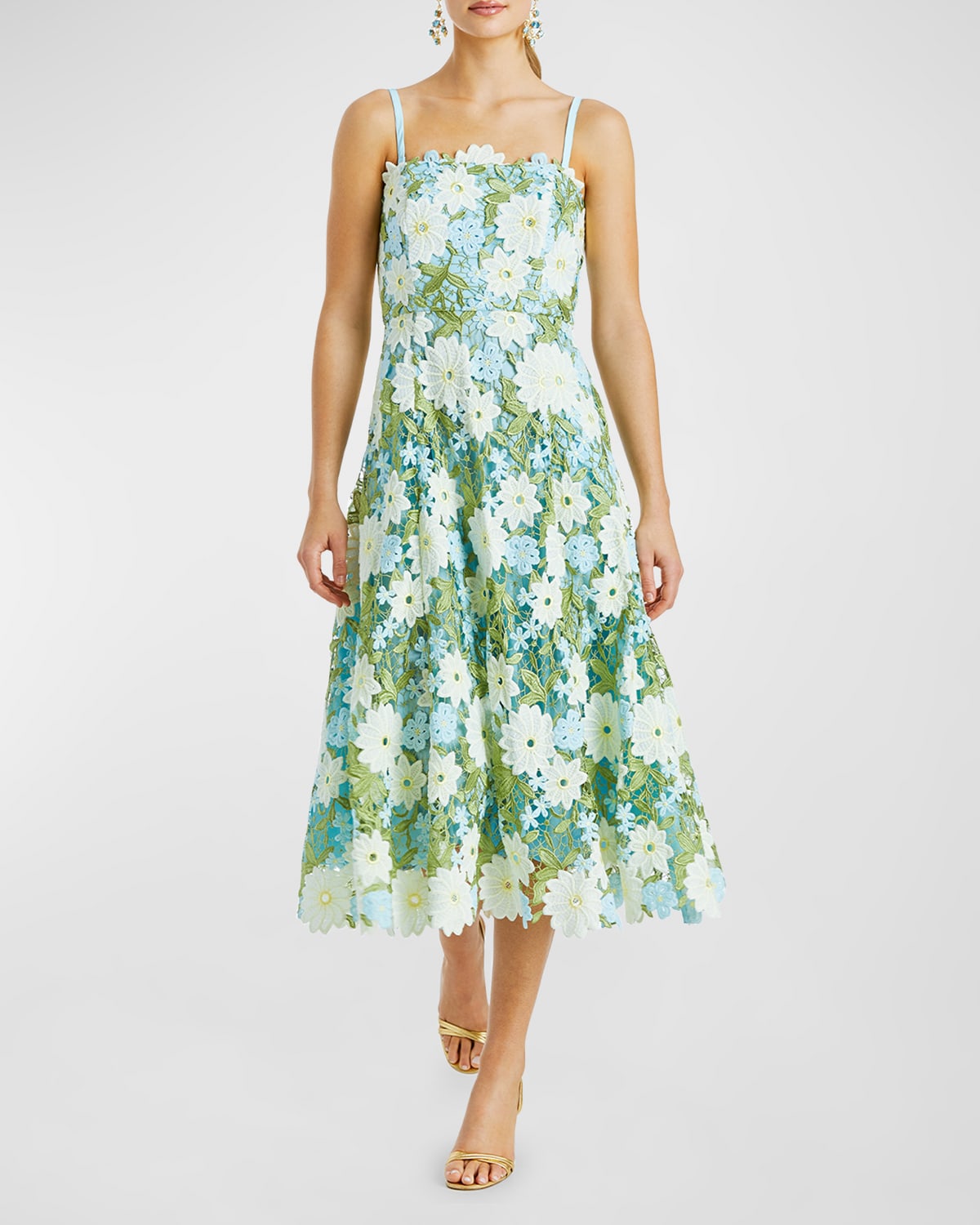 Shop Mestiza New York Cataleya Sleeveless Floral Lace Midi Dress In Blue Green