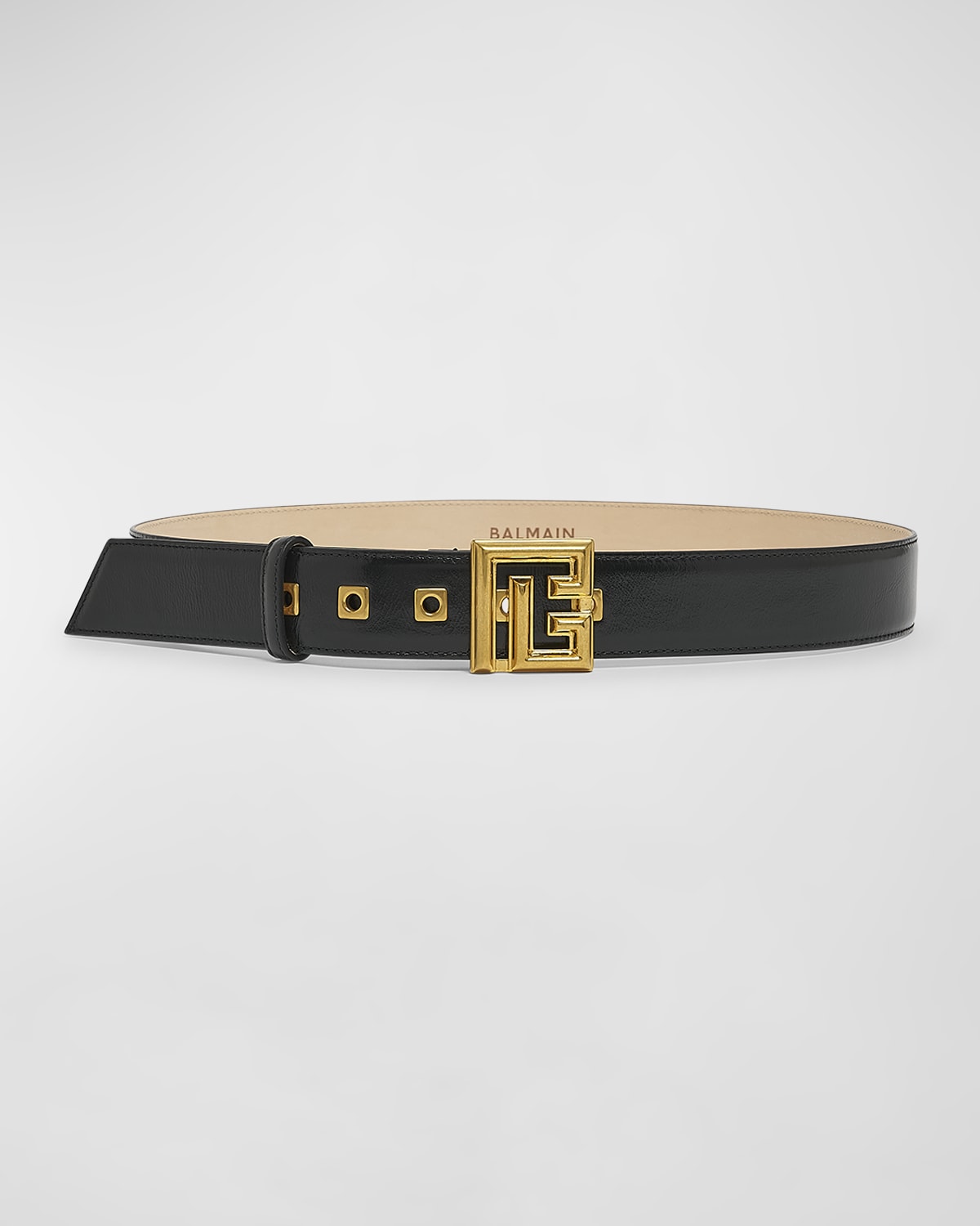 Balmain Pb Monogram Patent Leather Belt In 0pa Noir