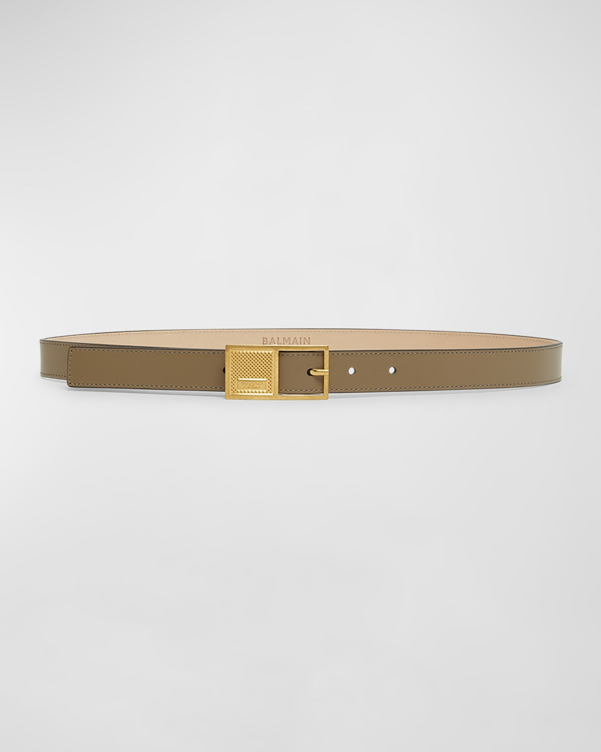 Shop Balmain Signature Leather Belt With Geometric Buckle In 8ag Taupe