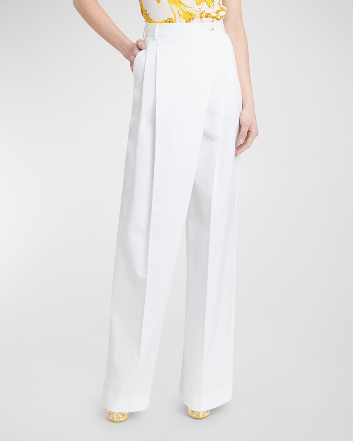 Dolce & Gabbana Cotton Popeline Flared Wide-leg Pants With Frontal French Pockets In White