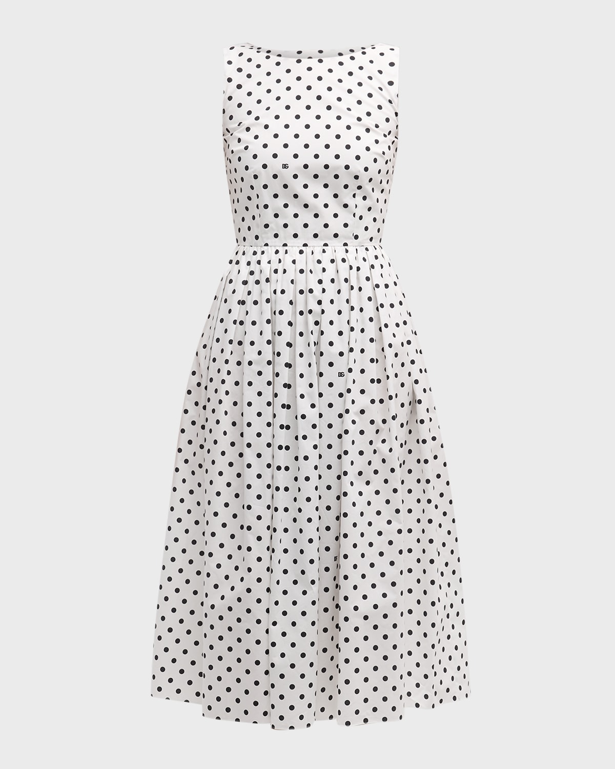 DOLCE & GABBANA LOGO POLKA-DOT PRINT SLEEVELESS MIDI DRESS 
