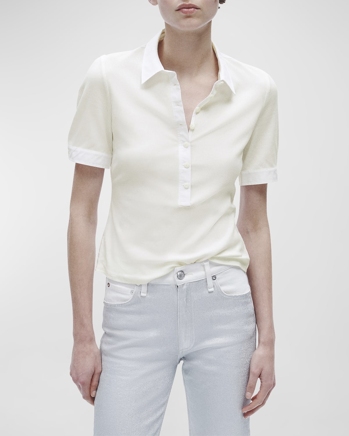 Shop Rag & Bone Short-sleeve Mixed Media Polo Shirt In White