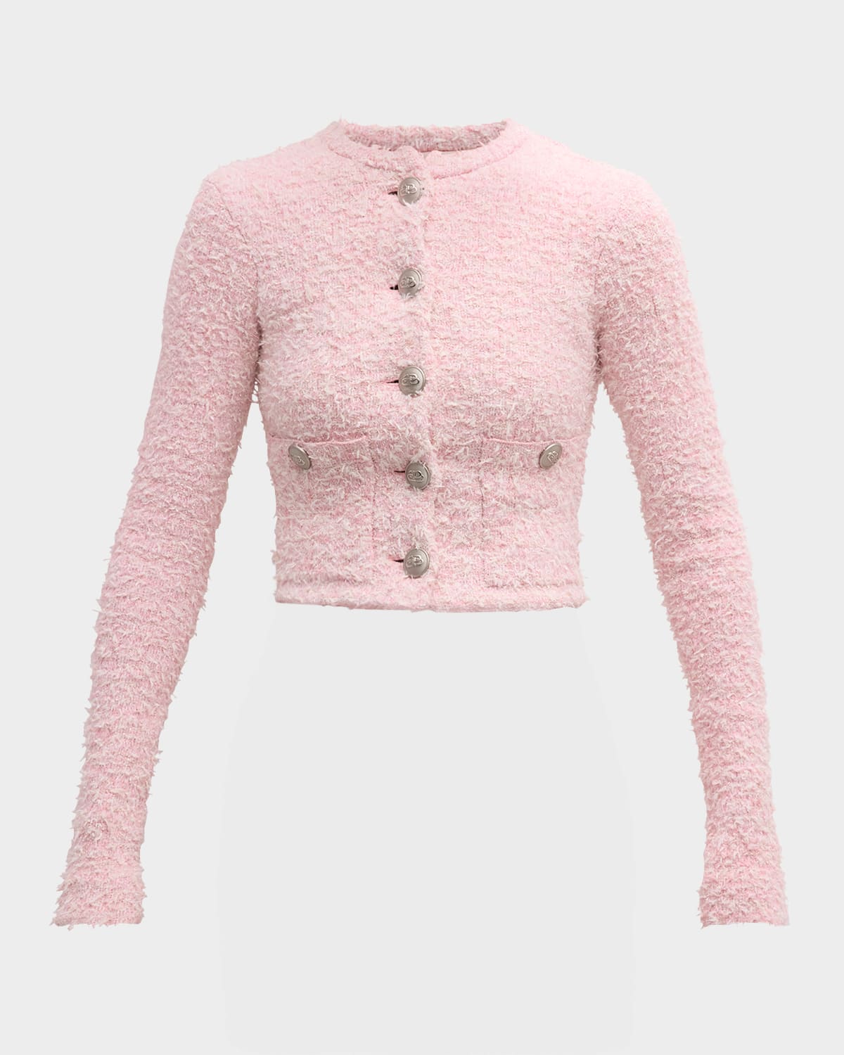 Balenciaga Cropped Tweed Cardigan Sweaters And Cardigans Pink In 5000 Pink