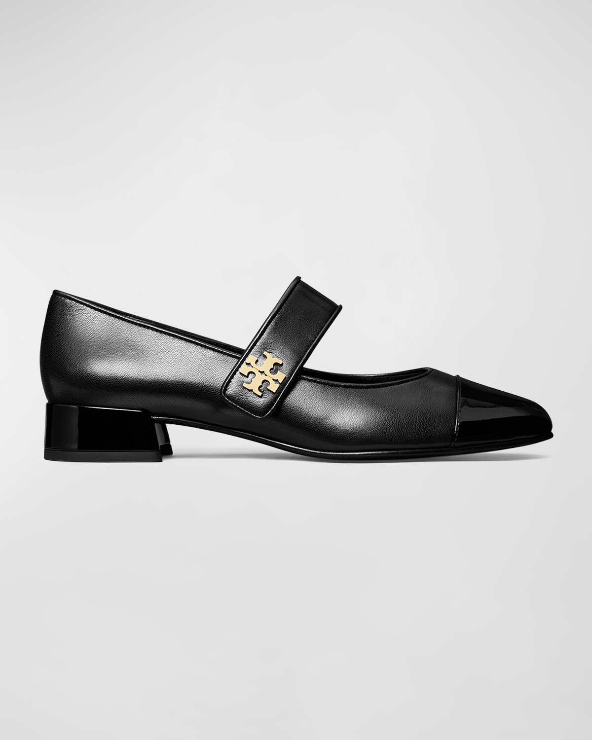 Shop Tory Burch Mary Jane Cap-toe Leather Ballerina Flats In Perfect Black  Perfect Black