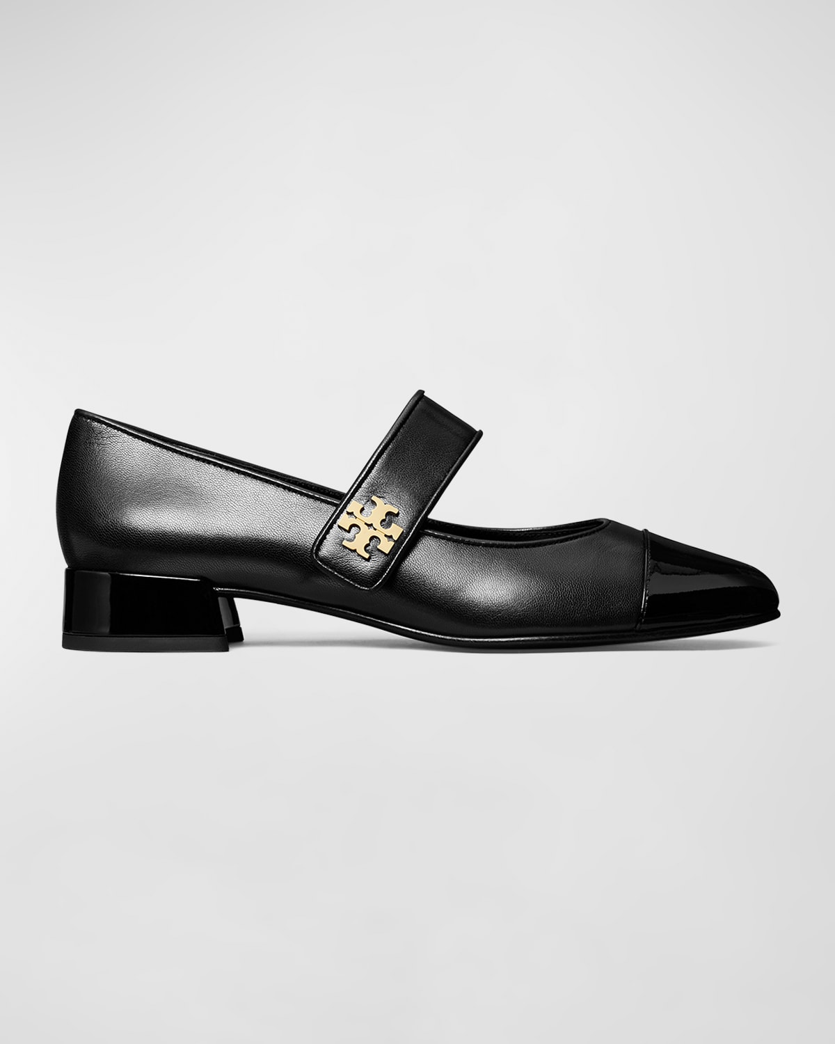 Mary Jane Cap-Toe Leather Ballerina Flats