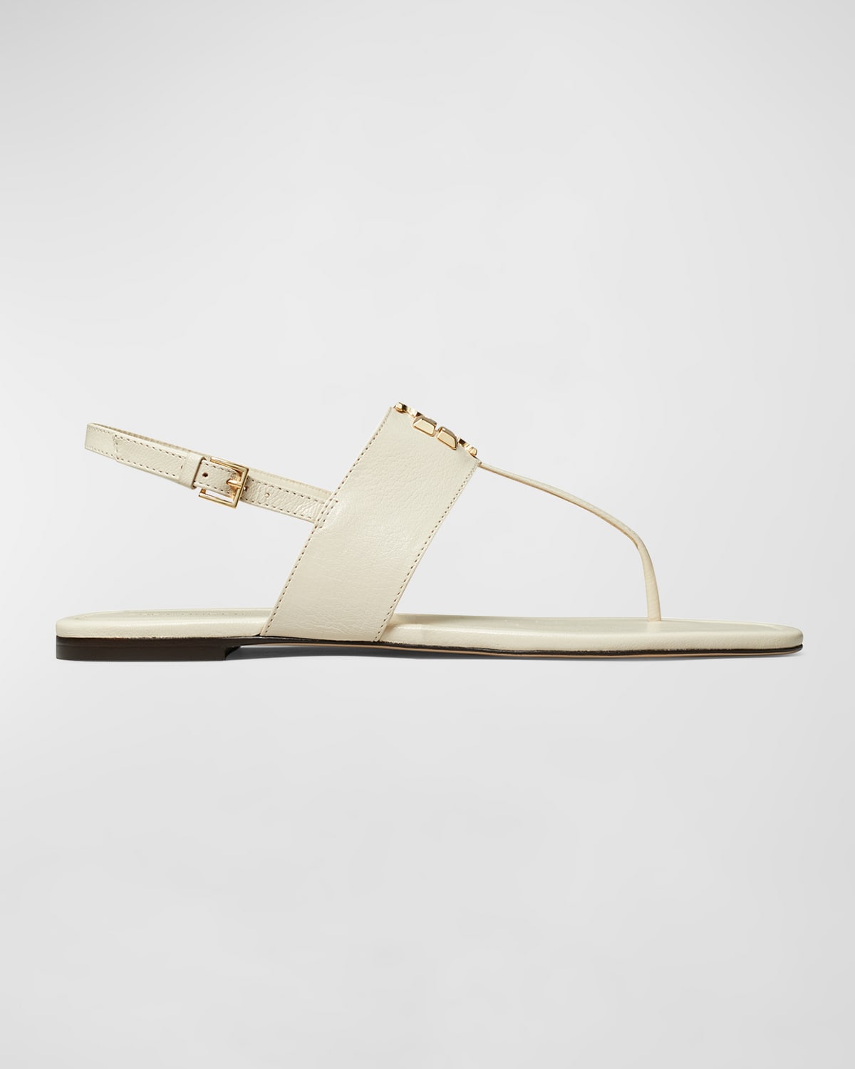 Shop Tory Burch Eleanor Leather Medallion Flat Thong Sandals In Light Cream