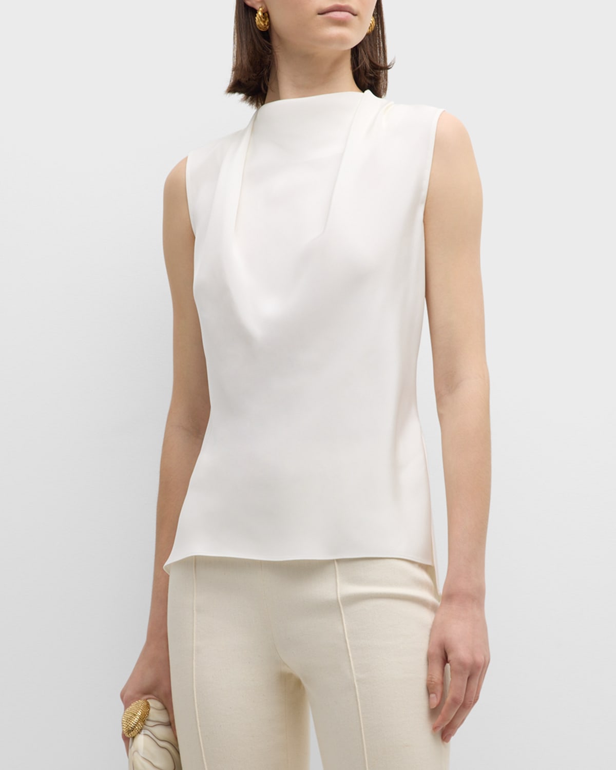 Shop Adam Lippes Blythe Sleeveless Silk Crepe Top In Ivory