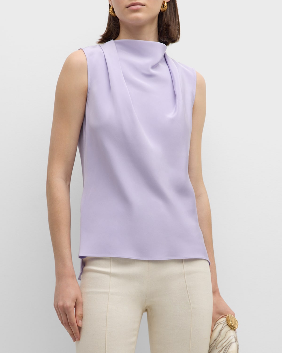 Shop Adam Lippes Blythe Sleeveless Silk Crepe Top In Lavender