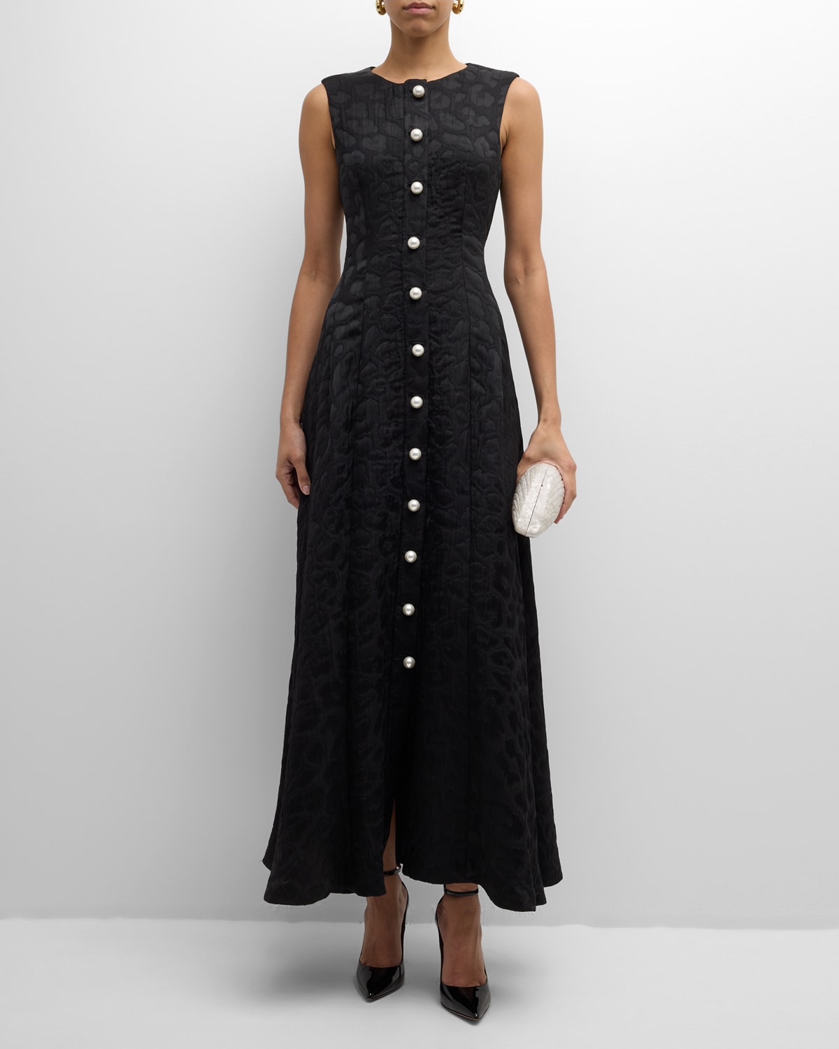 Rory Panther Matelasse Button-Front Maxi Dress