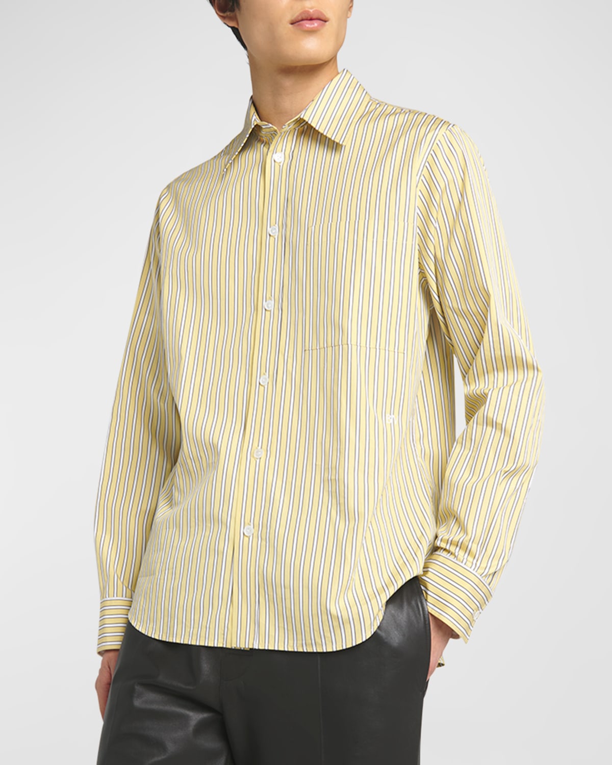 Bottega Veneta Men's Outline Stripe Poplin Shirt In Green