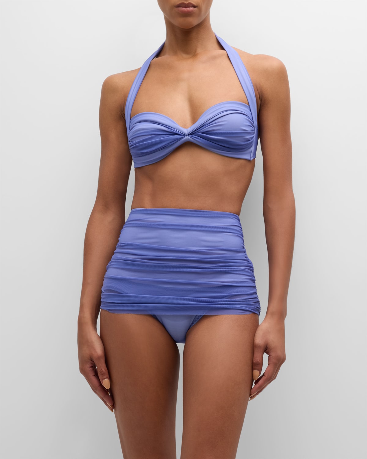Shop Norma Kamali Bill Ruched Bikini Top In Military Blue