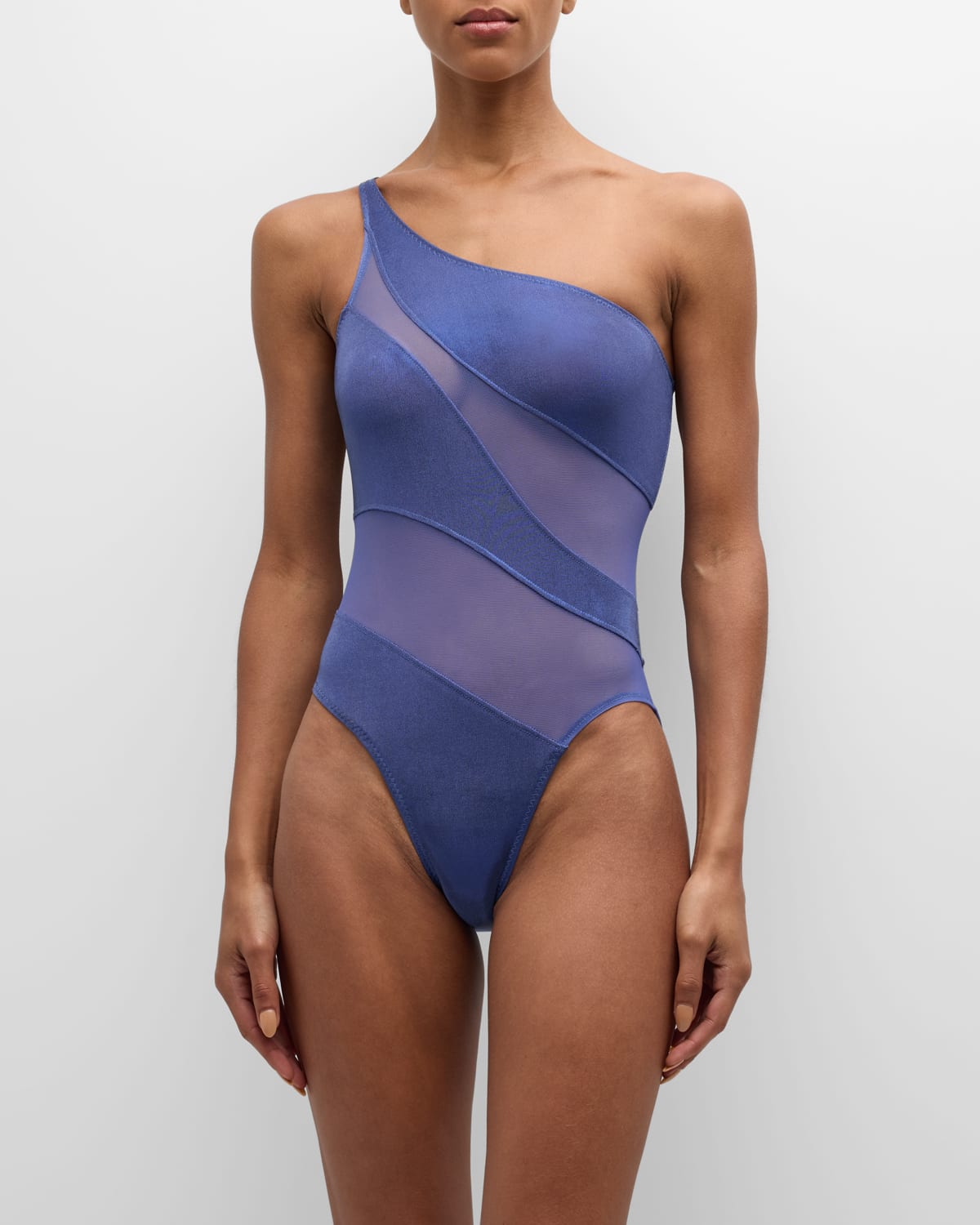 Shop Norma Kamali Snake Mesh One-piece Swimsuit In Military Bluemilitary Blue