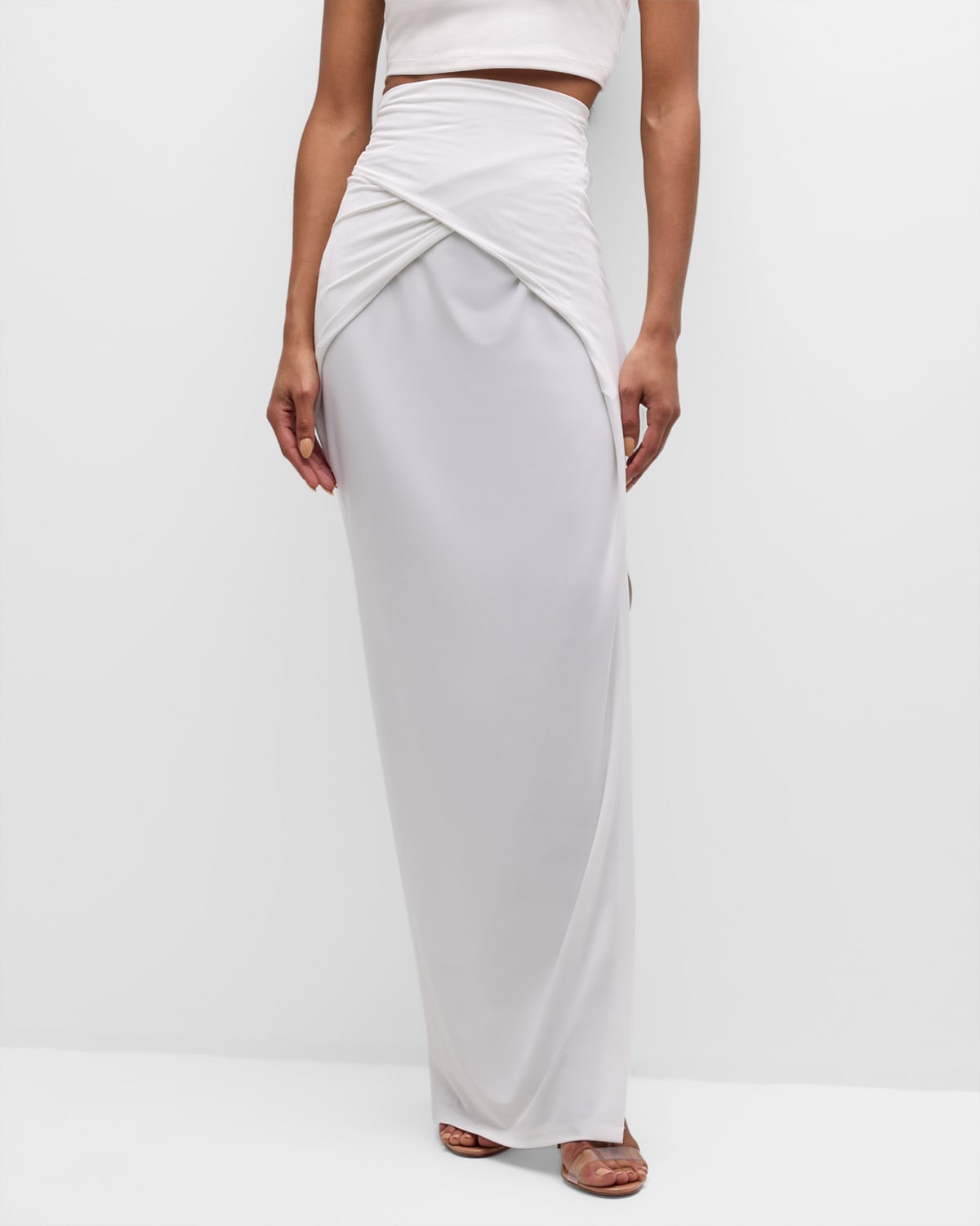 Shop Norma Kamali All In One Side Slit Long Skirt In Snow White