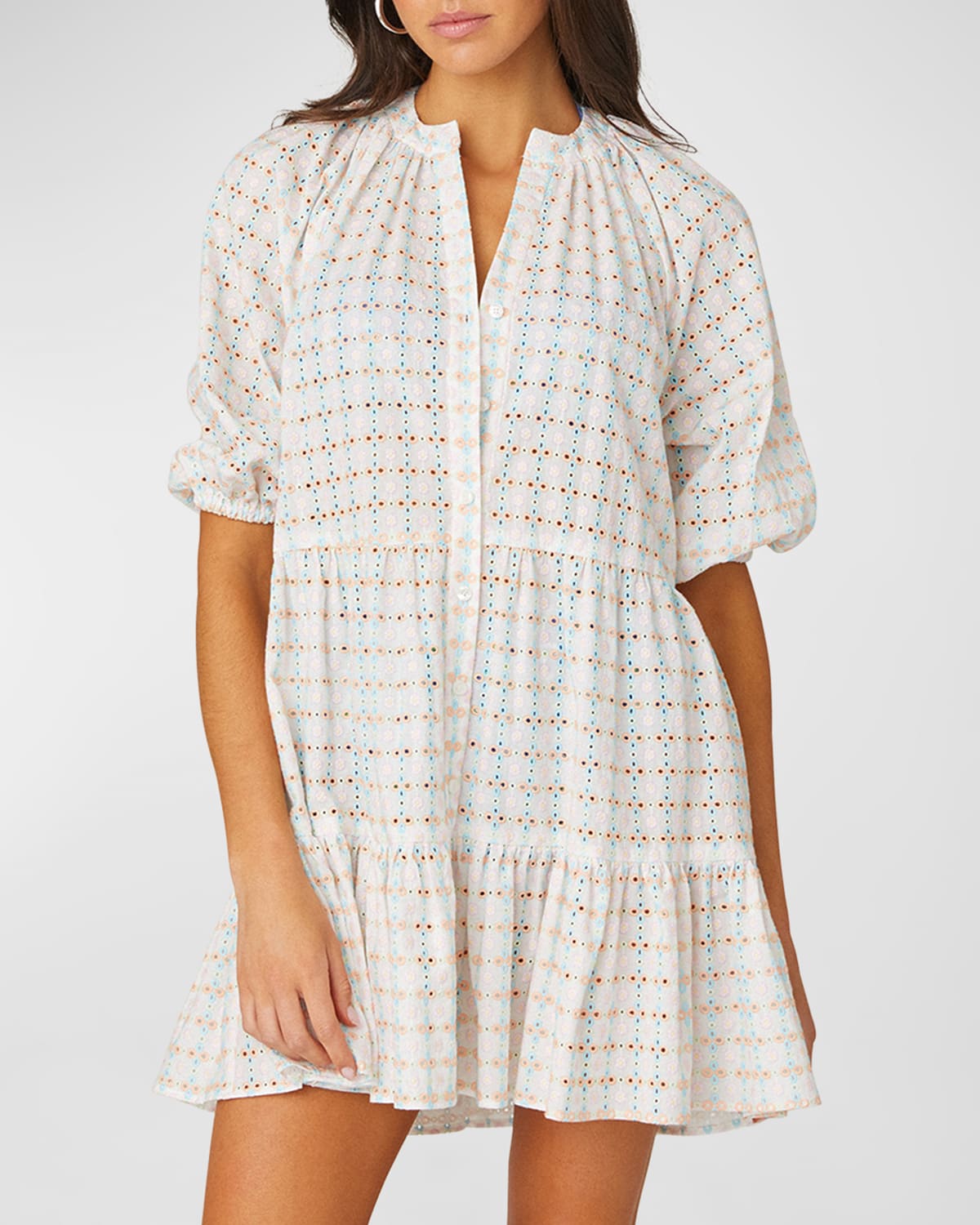 Shop Shoshanna Button-front Tiered Mini Dress In Blush Multi