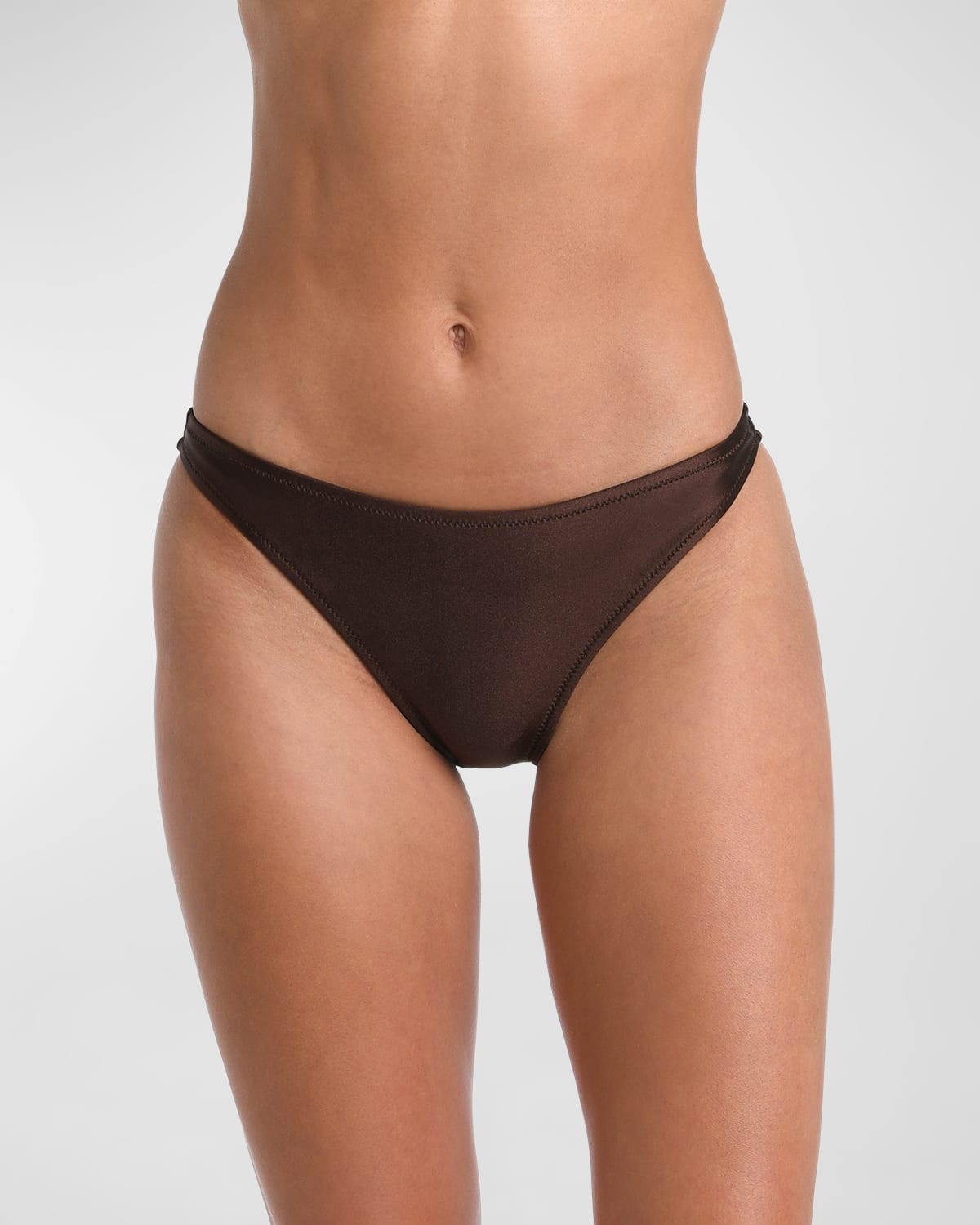 Shop L Agence Jean Shimmer Scoop-front Bikini Bottoms In Chocolate