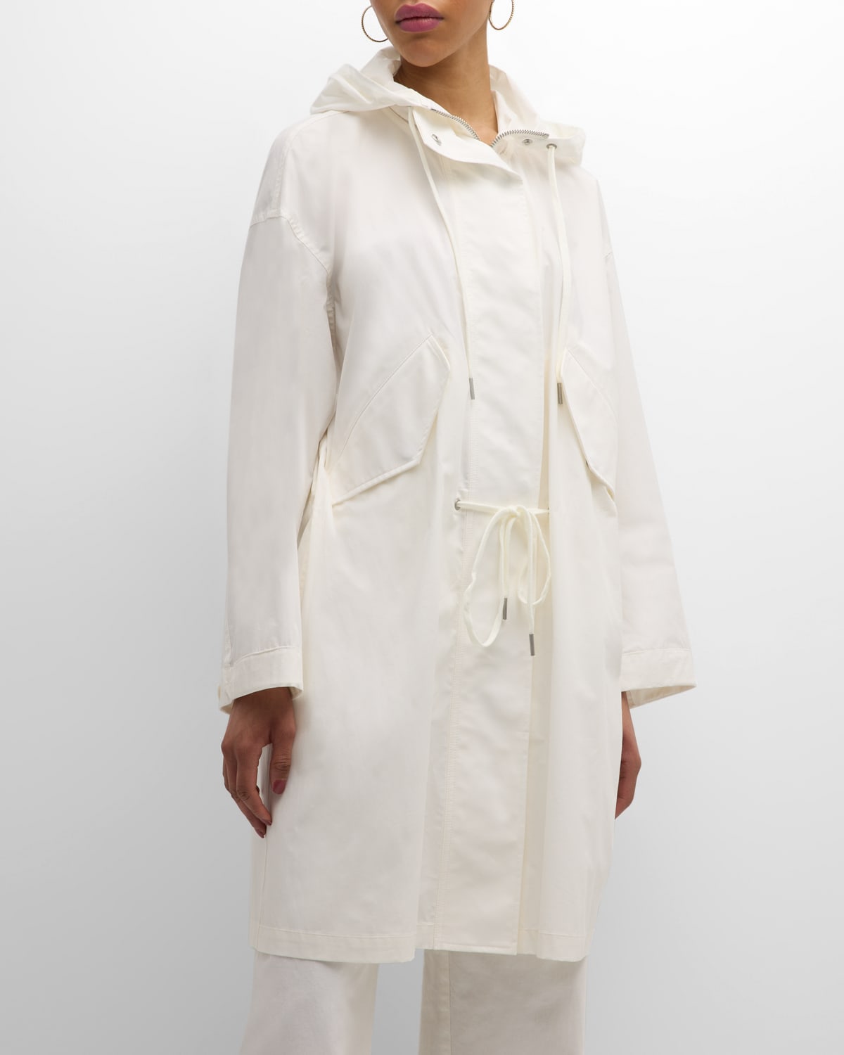 Shop Nili Lotan Malcom Drawstring Hooded Long Anorak Jacket In White