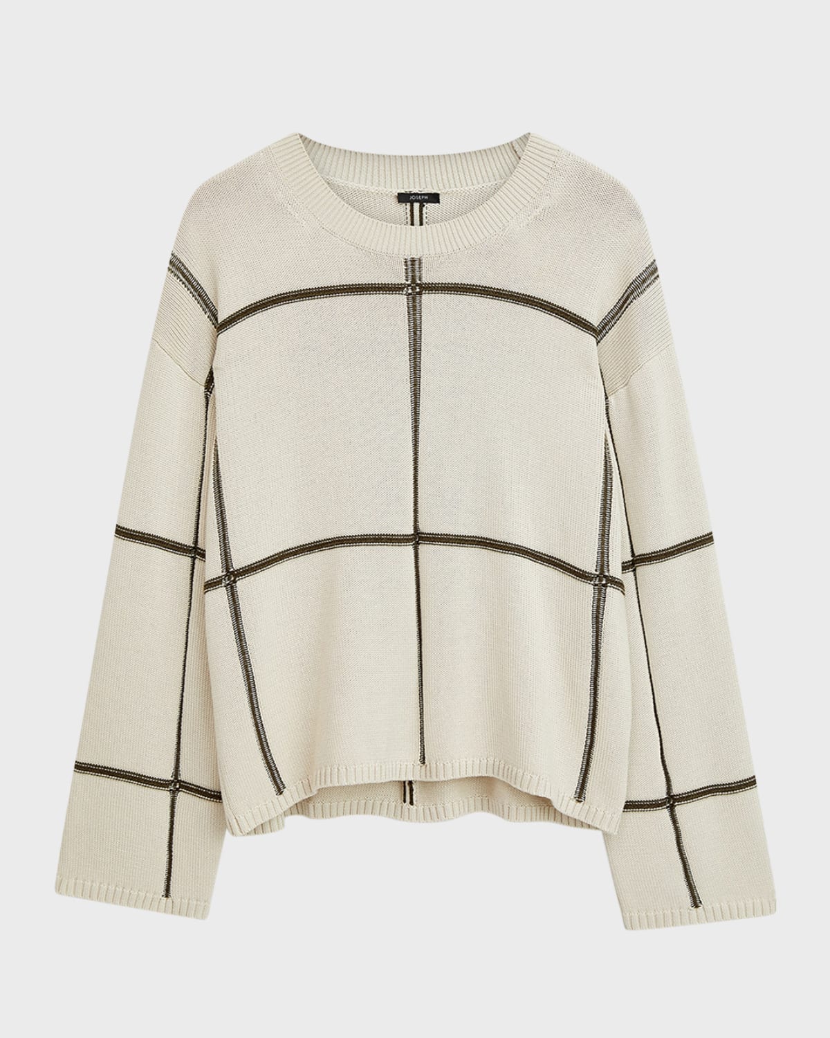 Joseph Grid Cotton Silk Crew Neck Jumper In Oat Combo