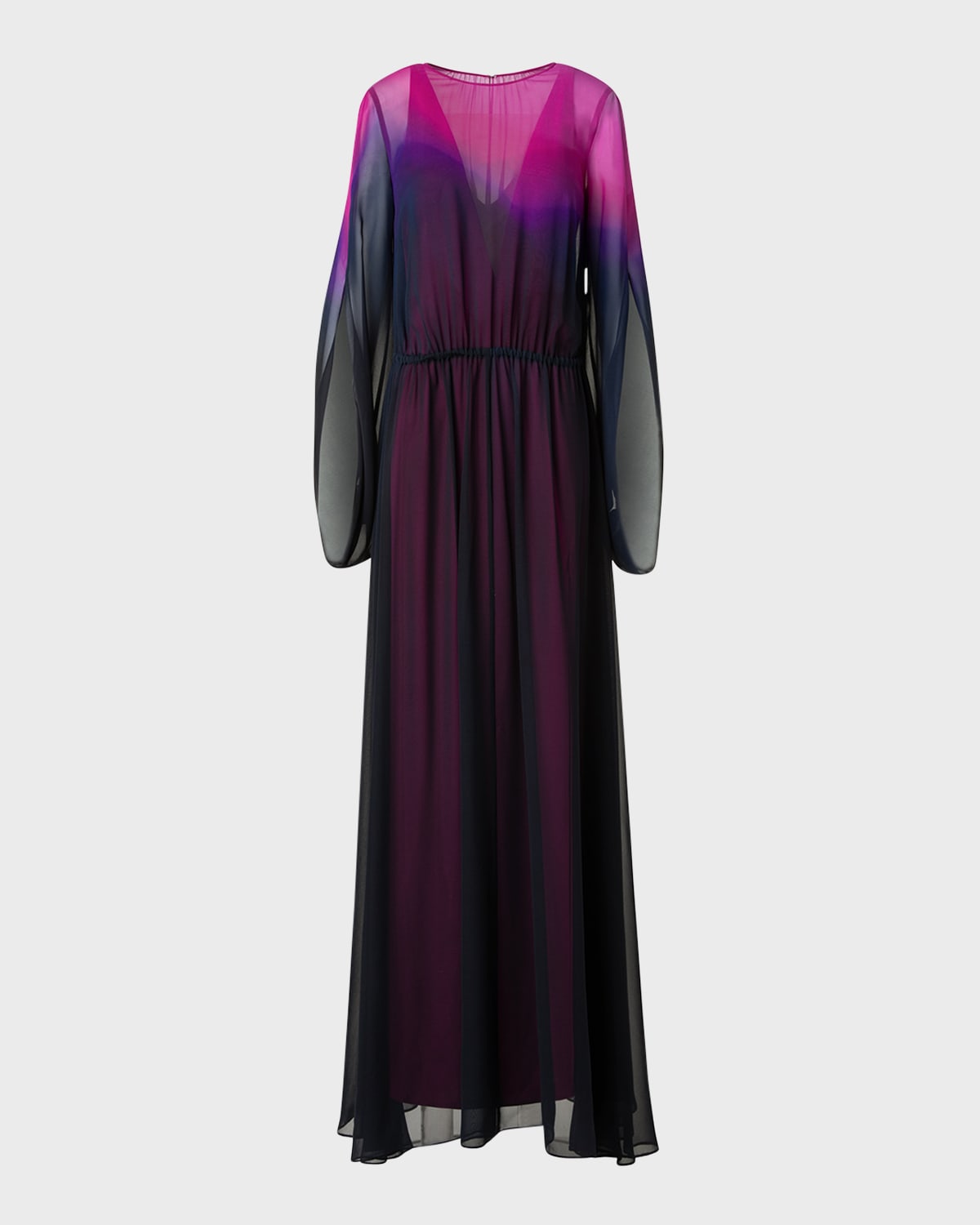 Akris Long-sleeve Sheer Silk Georgette Gown In Magenta-purple