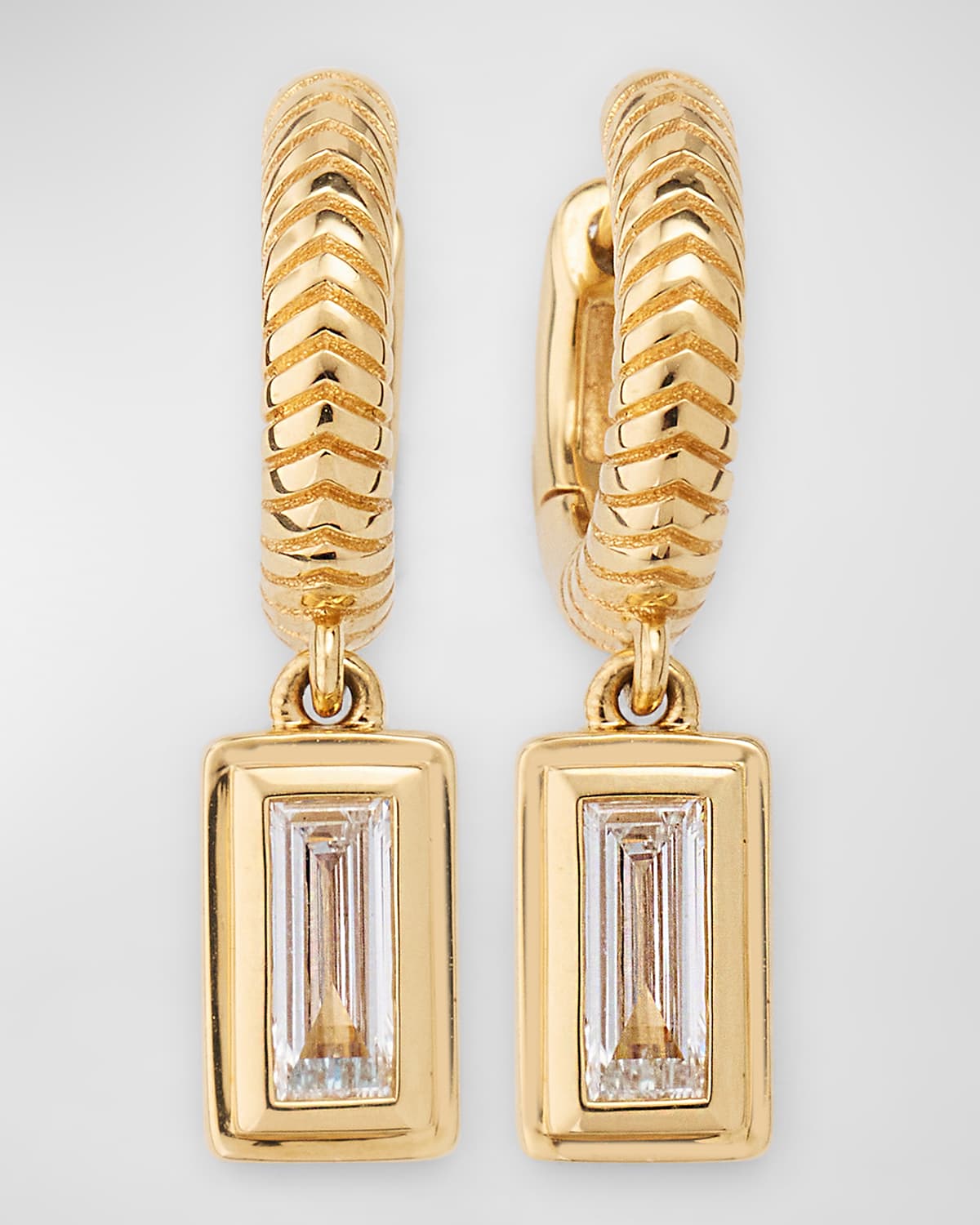 Harwell Godfrey Diamond Baguette Drop Huggies Earrings in 18K Yellow Gold