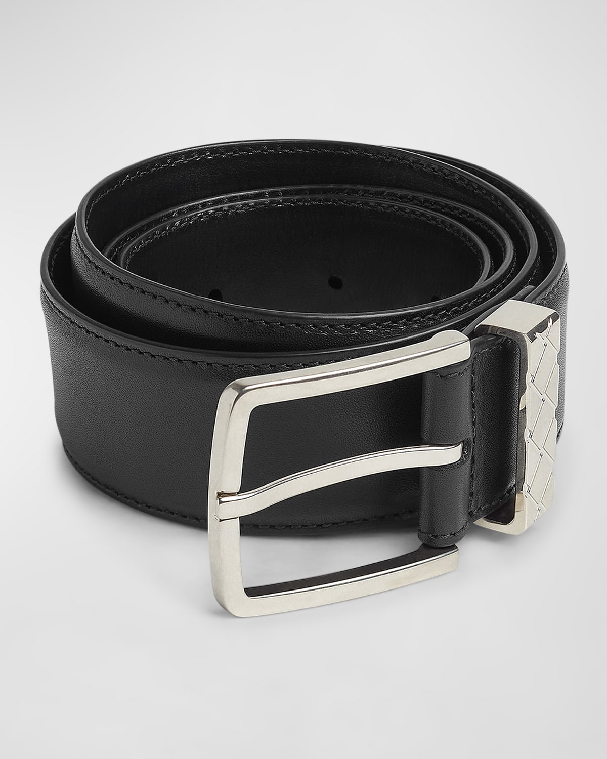 Shop Bottega Veneta Men's Intreccio Leather Belt In Nero-nero