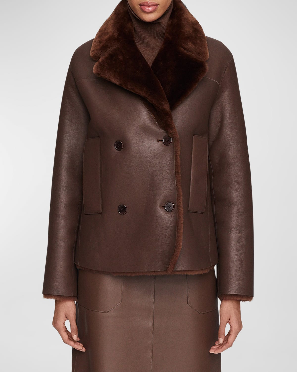 Calla Leather and Shearling Coat