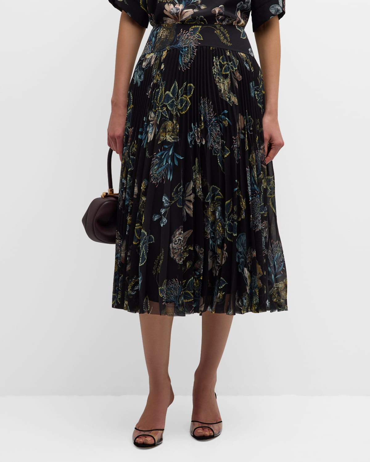 Forest Floral Pleated Chiffon Skirt