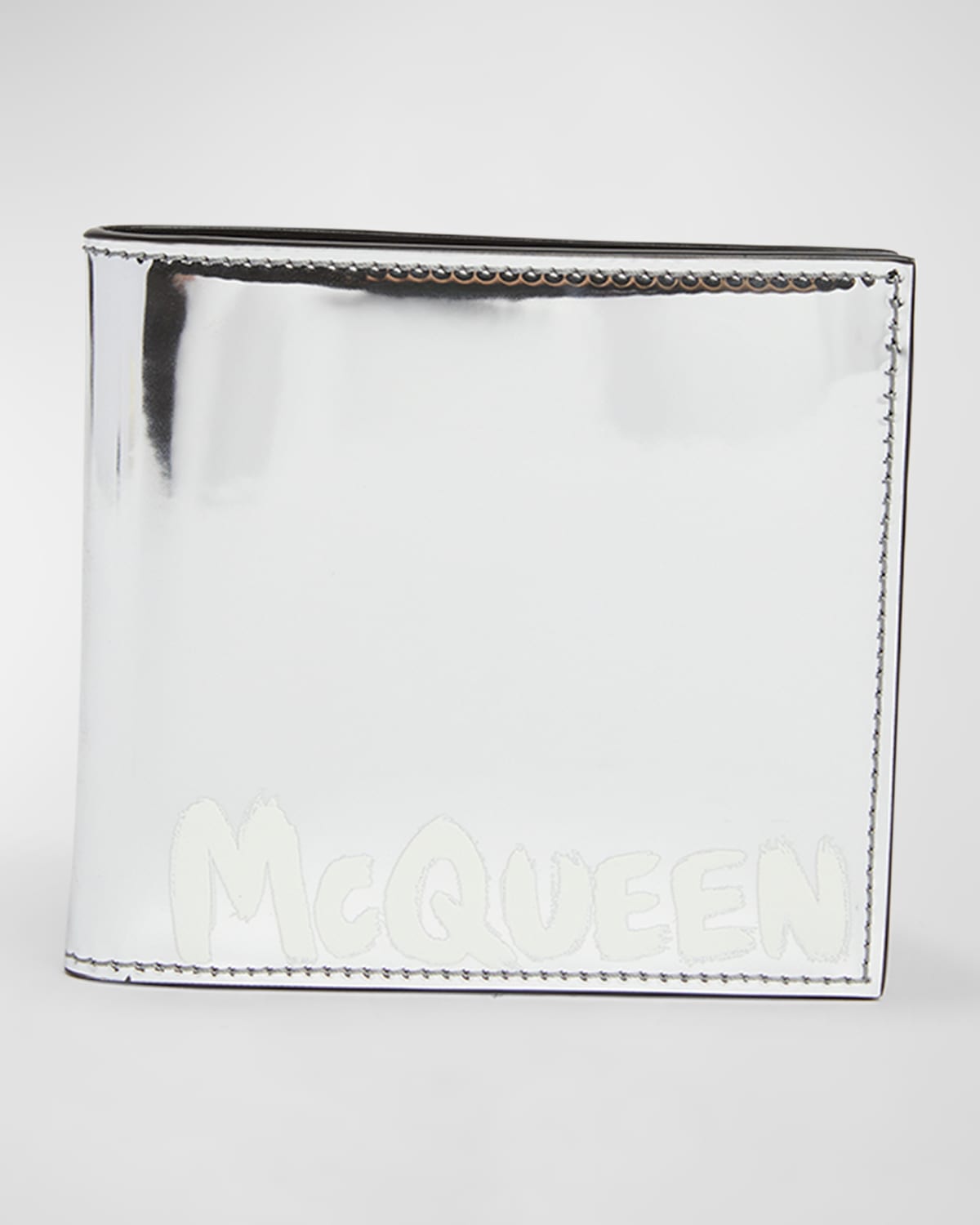 Shop Alexander Mcqueen Men's Mcqueen Graffiti Billfold Wallet In Silver