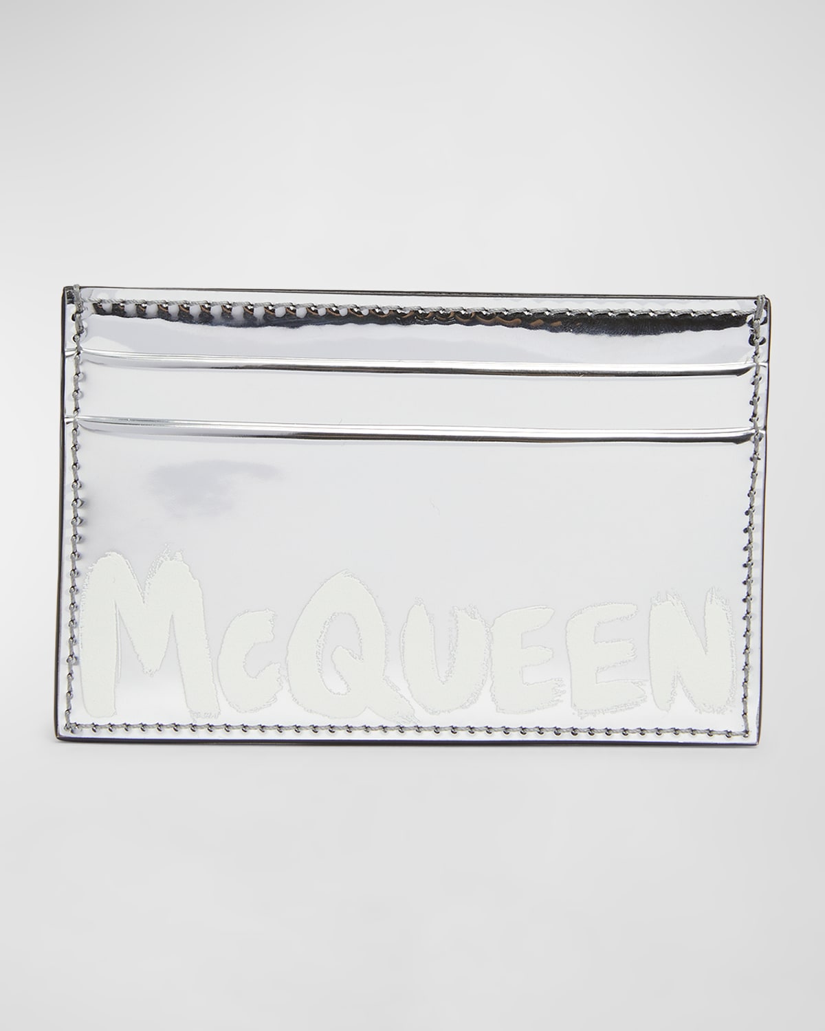 Shop Alexander Mcqueen Men's Mcqueen Graffiti Card Holder In Silver