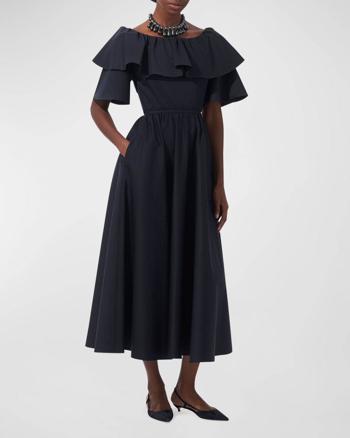 Tiered Ruffle Short-Sleeve Midi Dress