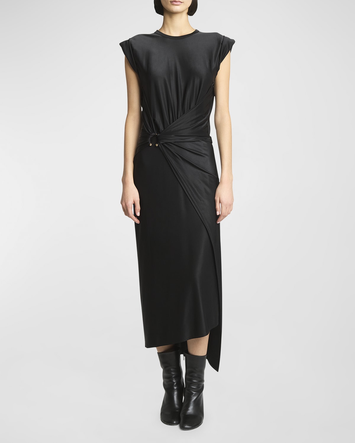 Shop Rabanne Asymmetric Short-sleeve Midi Wrap Dress In Black