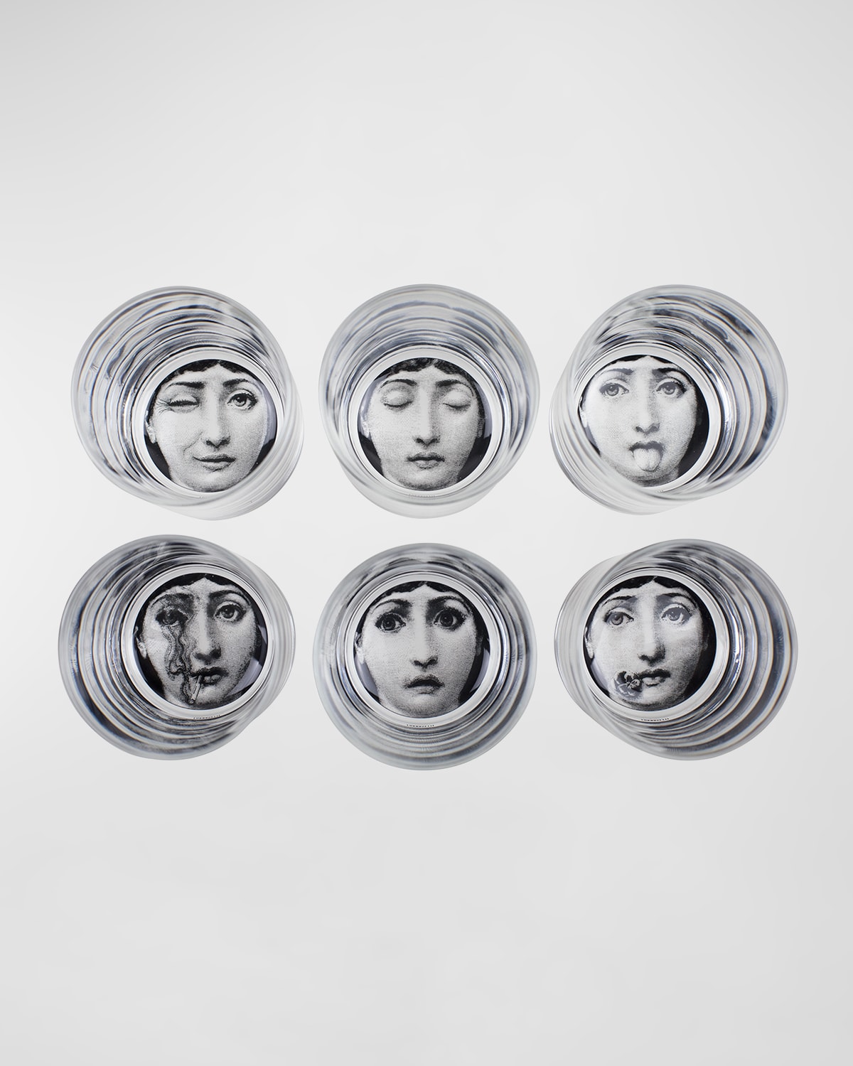 Fornasetti Tema E Variazioni 1.5 Oz. Glasses, Set Of 6 In Blackwhite