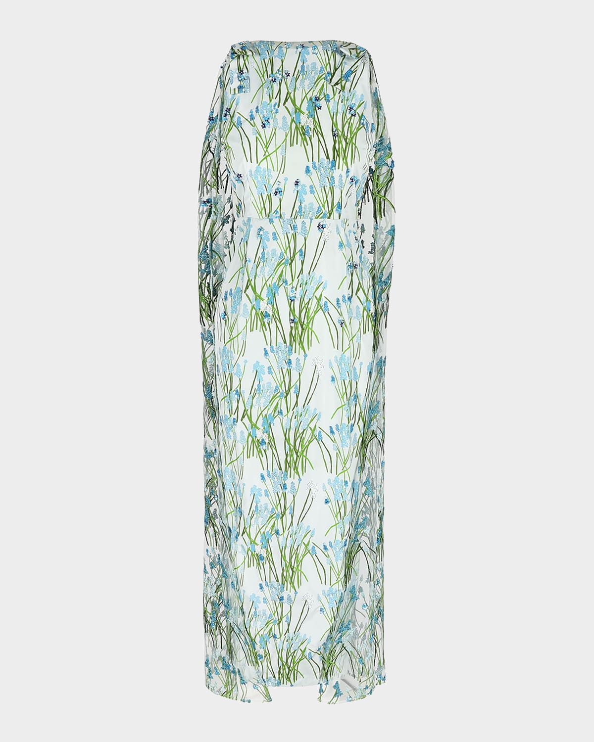 Bernadette Charlene Sequin Embroidered Cape Gown In Grape Hyacint Blue On Blue