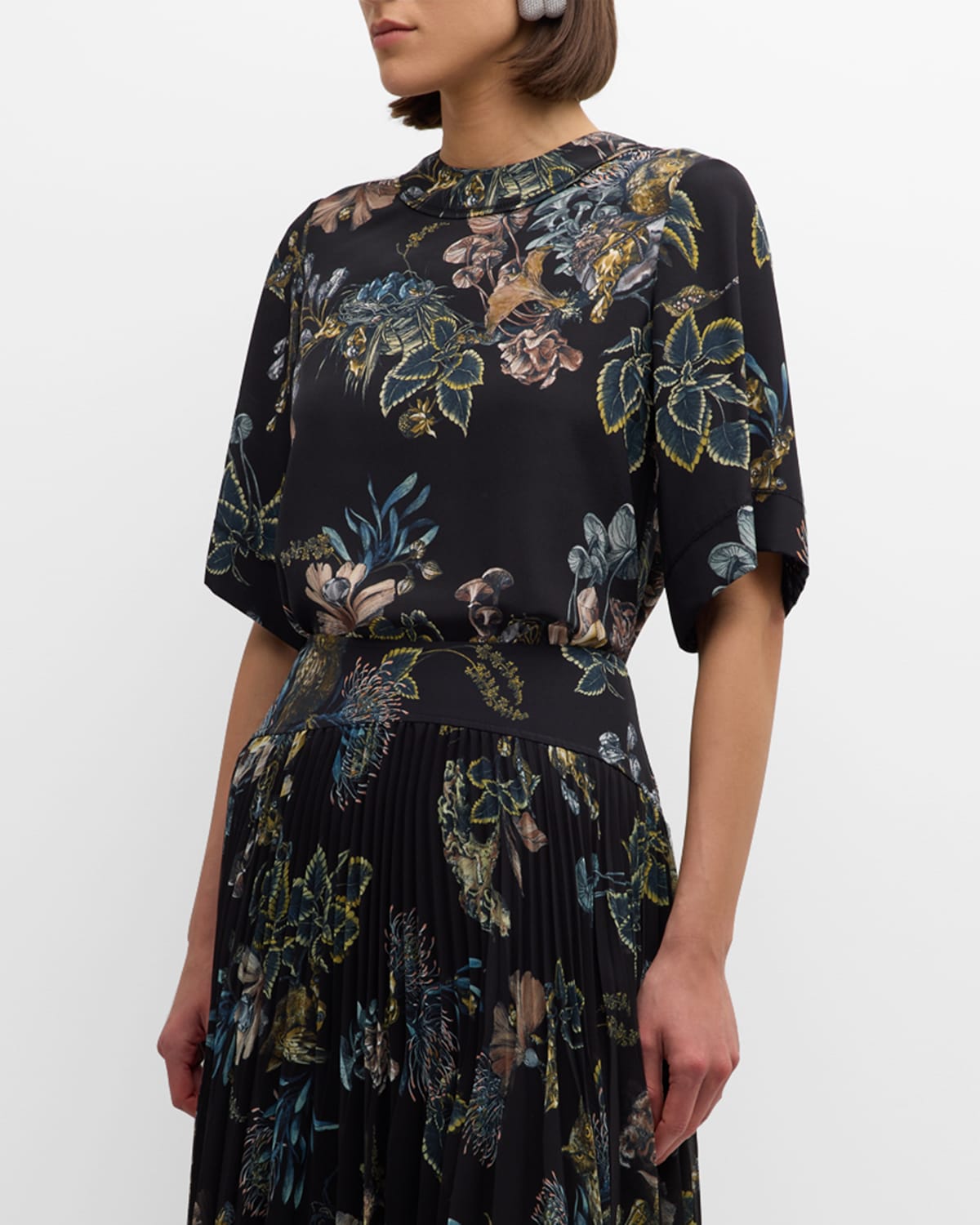 Shop Jason Wu Collection Forest Floral Short-sleeve Top In Black Multi