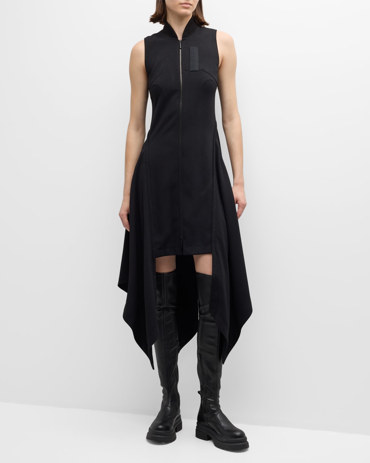 Shop Jason Wu Collection Fluid Crepe Bomber Fit-flare Handkerchief Midi Dress In Black