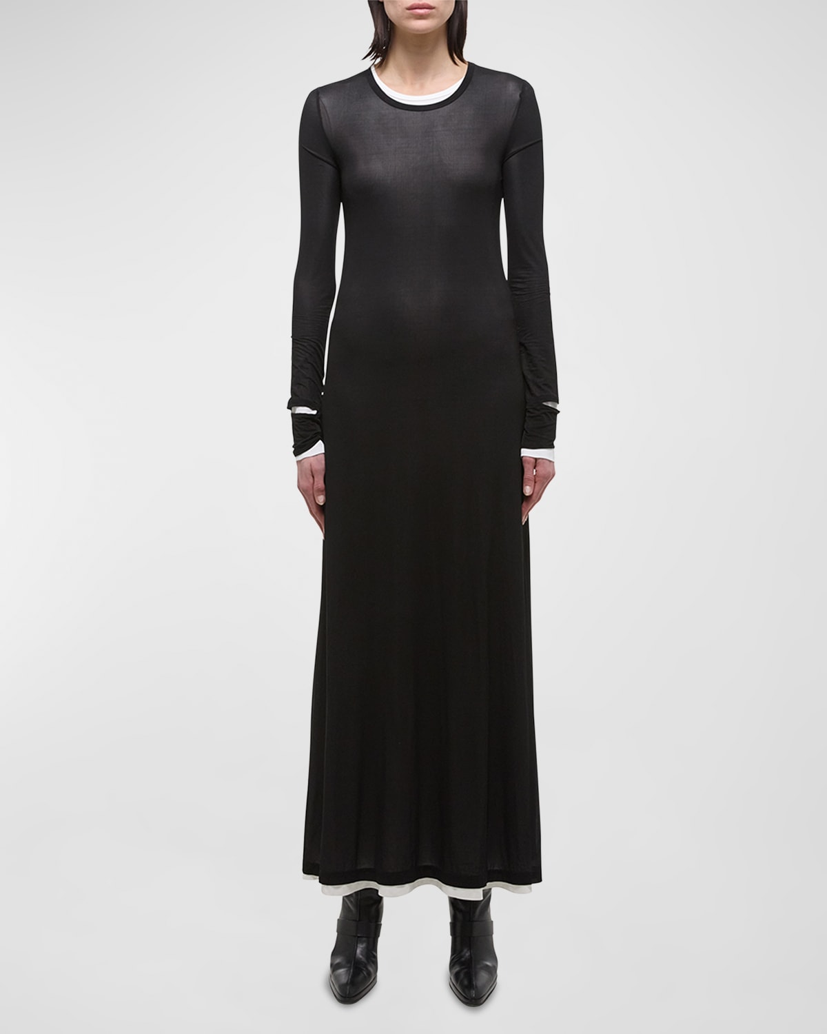 Shop Helmut Lang Double-layer Maxi Dress In Blk