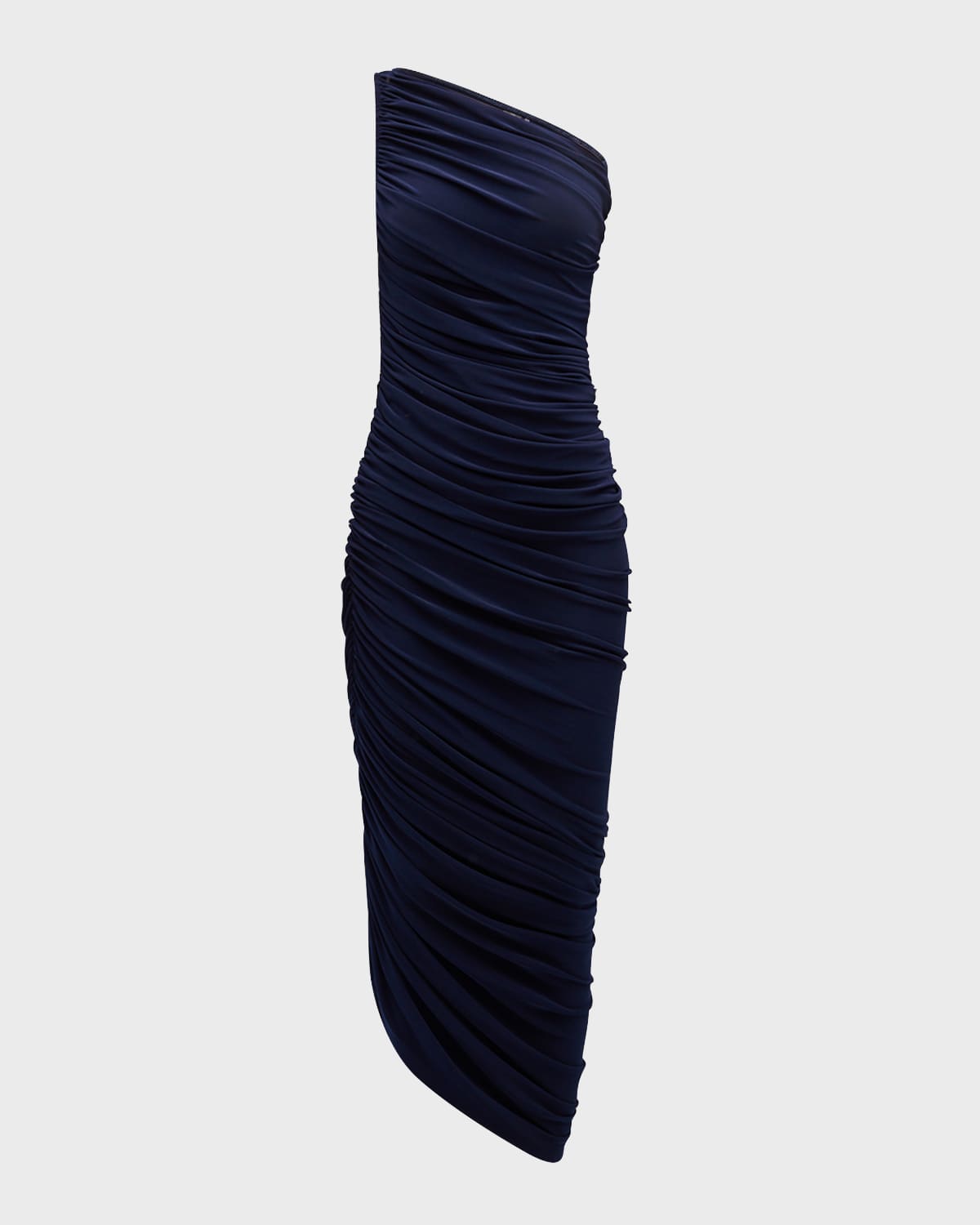 Norma Kamali Diana Ruched One-shoulder Maxi Dress In True Navy