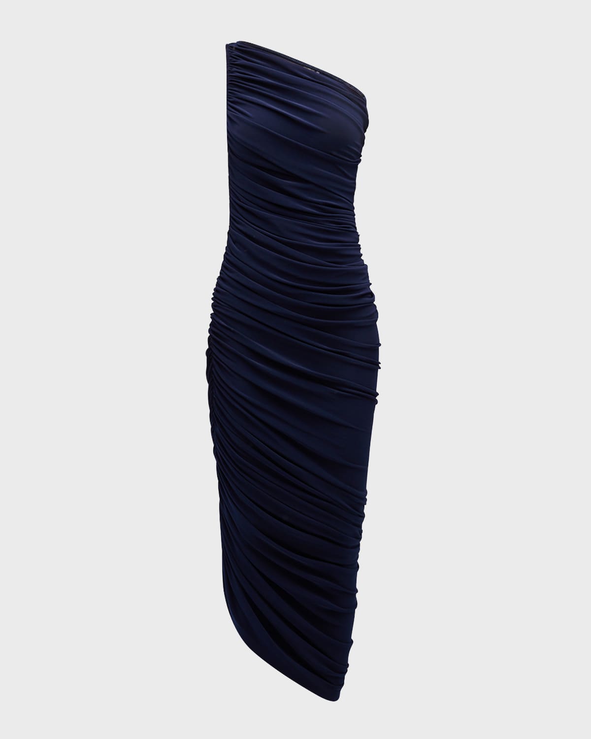 Shop Norma Kamali Diana Shirred One-shoulder Gown In True Navy