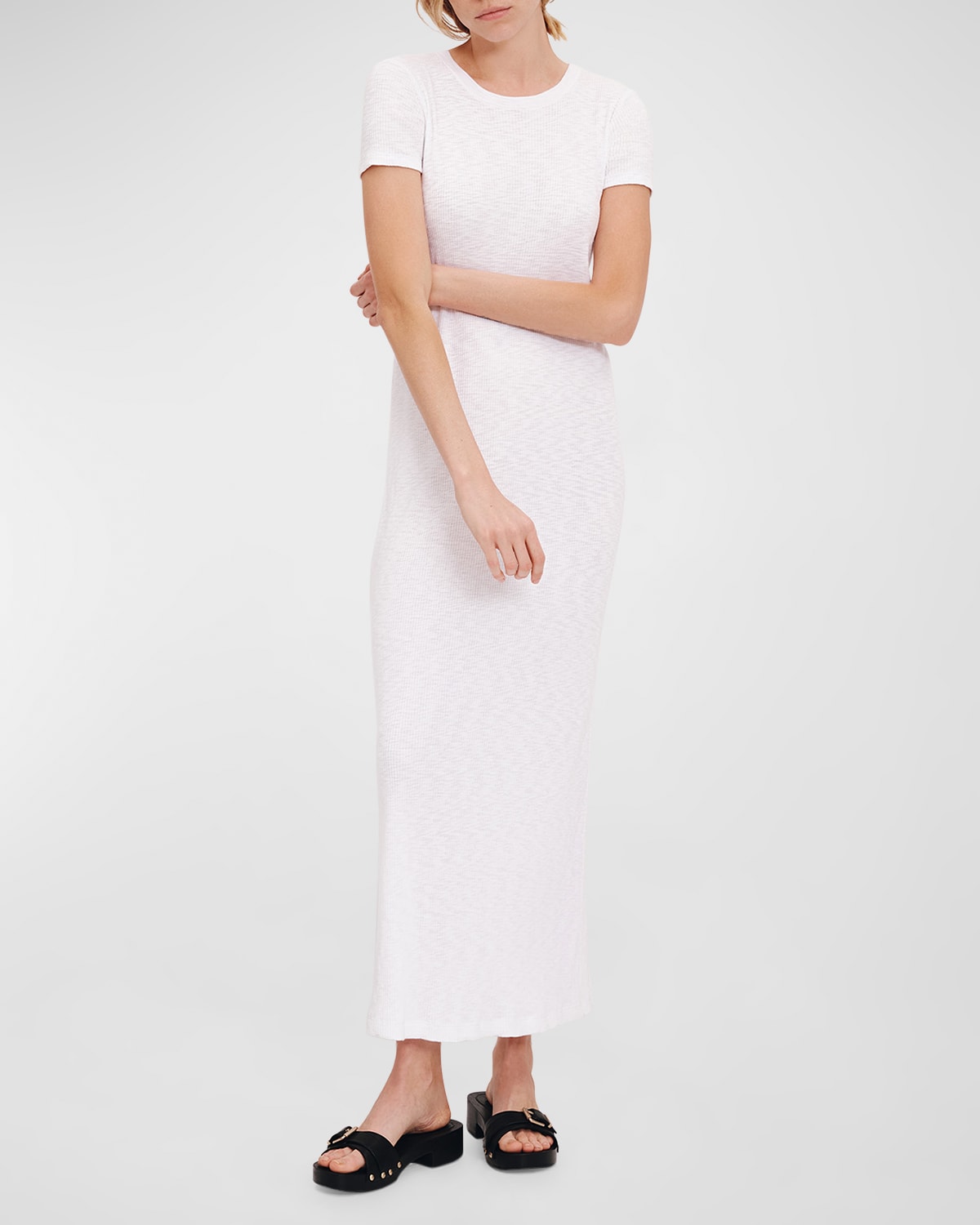 Shop Atm Anthony Thomas Melillo 4x2 Cotton Rib Short-sleeve Maxi Dress In White
