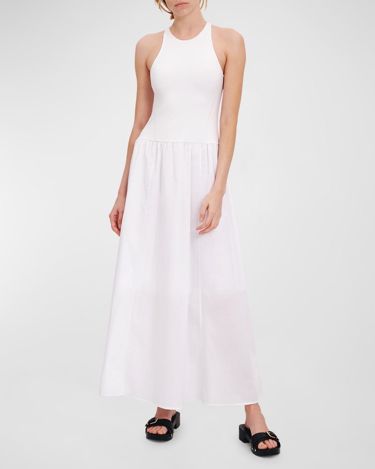 Shop Atm Anthony Thomas Melillo Pima Cotton Mixed Media Sleeveless Maxi Dress In White