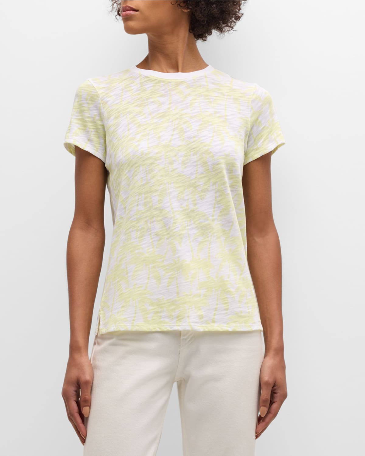 Shop Atm Anthony Thomas Melillo Schoolboy Palm-print Short-sleeve Crewneck T-shirt In White /lemon Chiffon