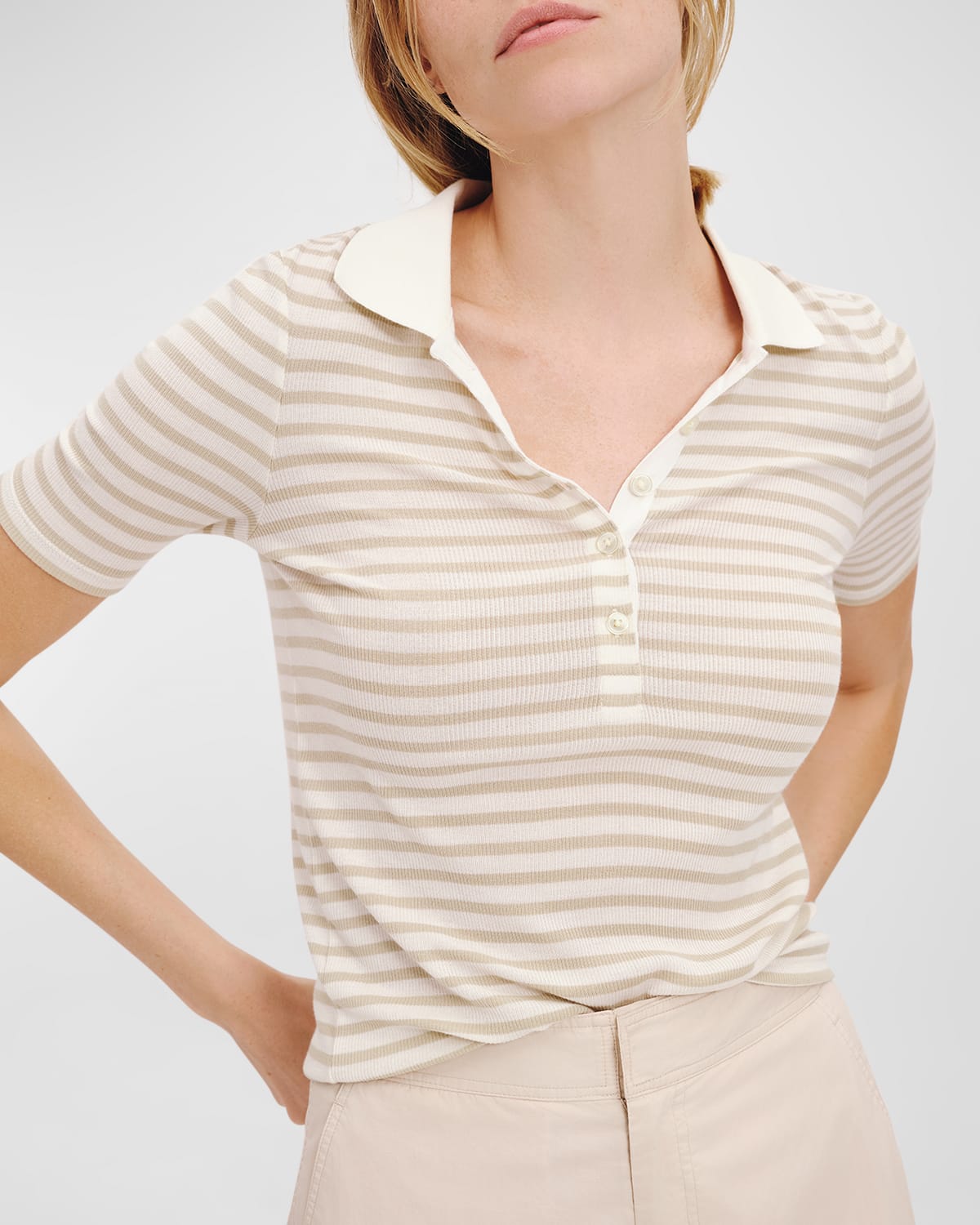 Modal Rib Stripe Short-Sleeve Henley T-Shirt