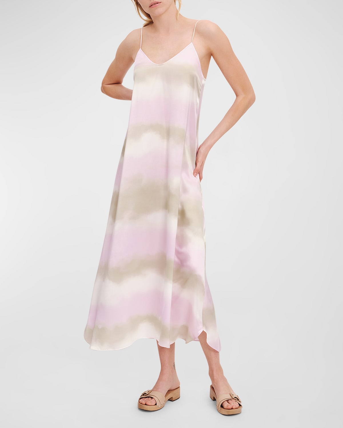 Watercolor Stripe Silk Charmeuse Sleeveless Maxi Dress
