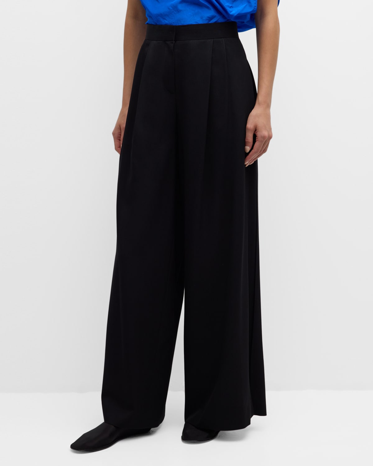 The Row Paras Pleated Wide-leg Pants In Black
