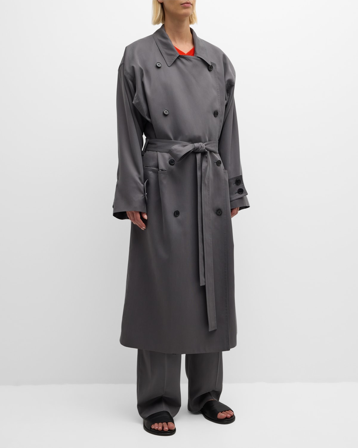 The Row Eric Oversize Belted Trench Coat In Gray