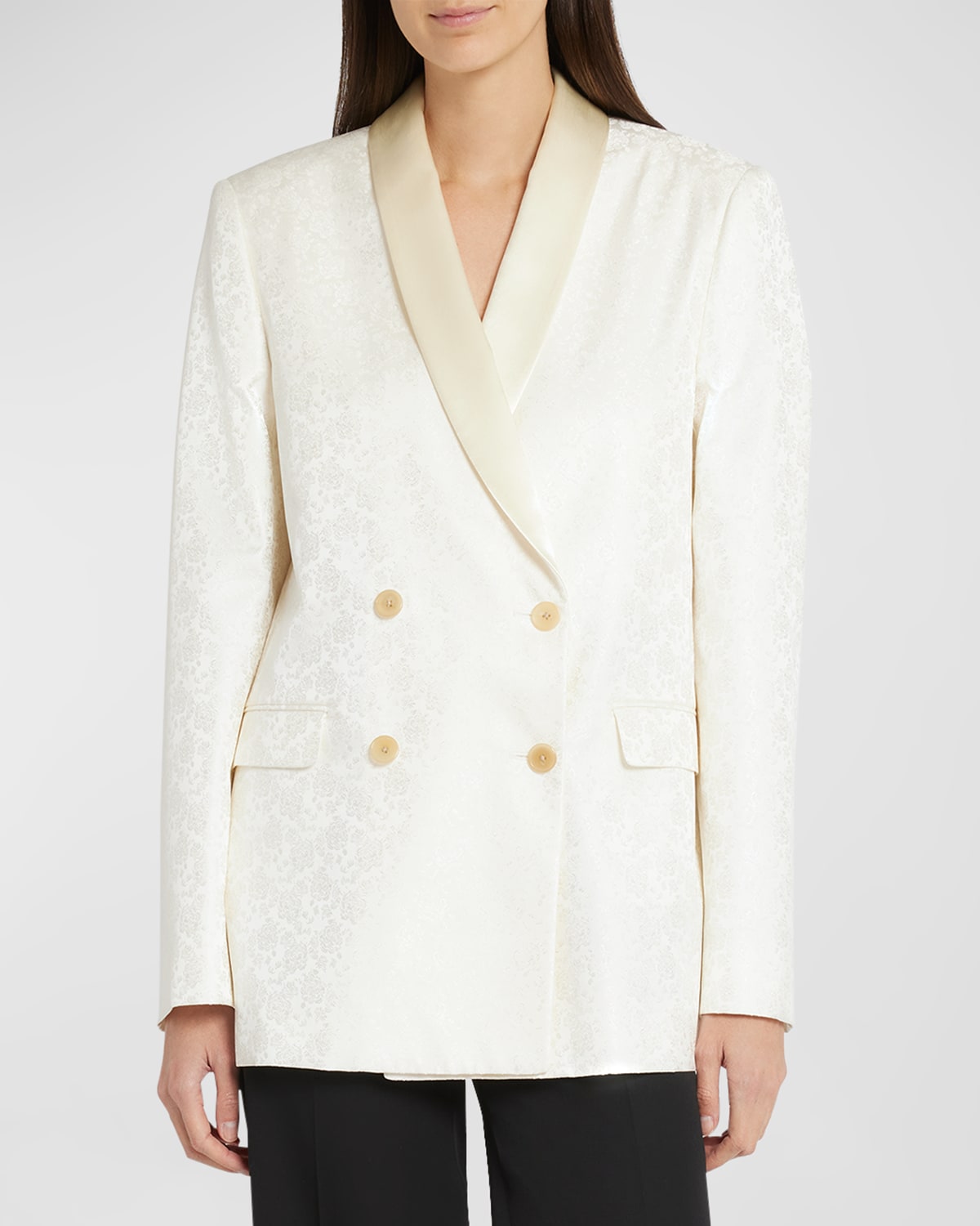 The Row Jerome Floral Jacquard Double-breasted Satin-lapel Jacket In White