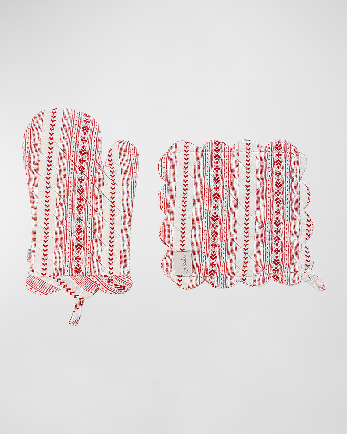 Juliska Villa Stripe Oven Mitt And Pot Holder Set Of 2 In Redwhite