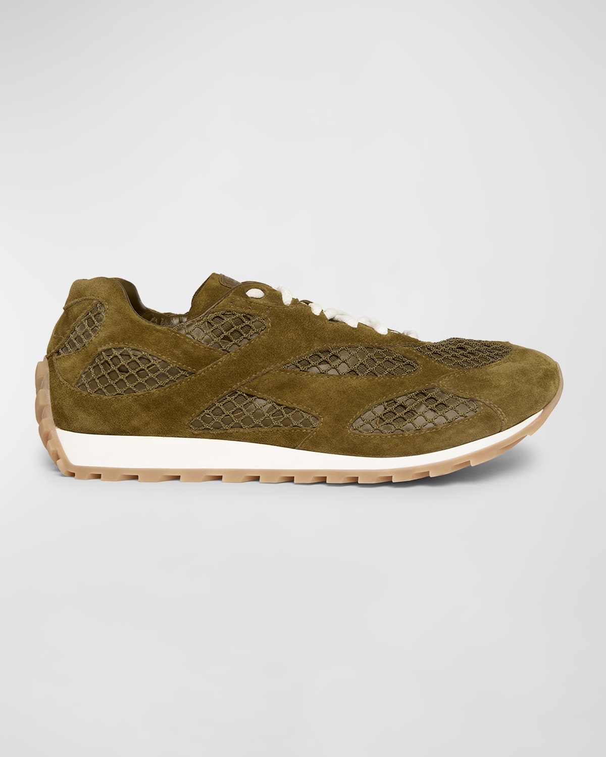 Bottega Veneta Womens Khaki Orbit Suede And Mesh Low-top Trainers In Sea Salt